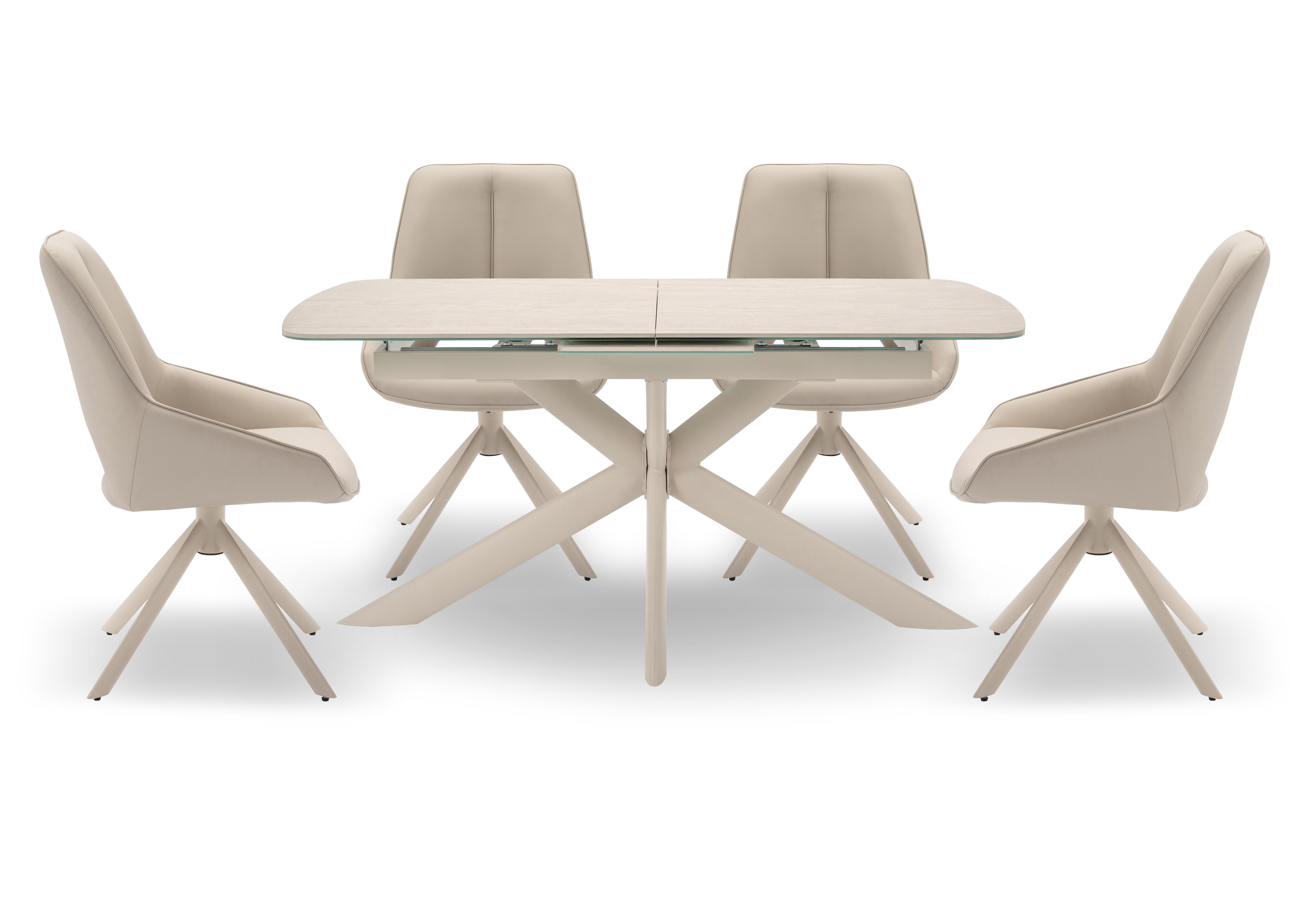 Tino Pop-up Extending Dining Table and 4 Faux Leather Swivel Dining Chairs in  on Furniture Village