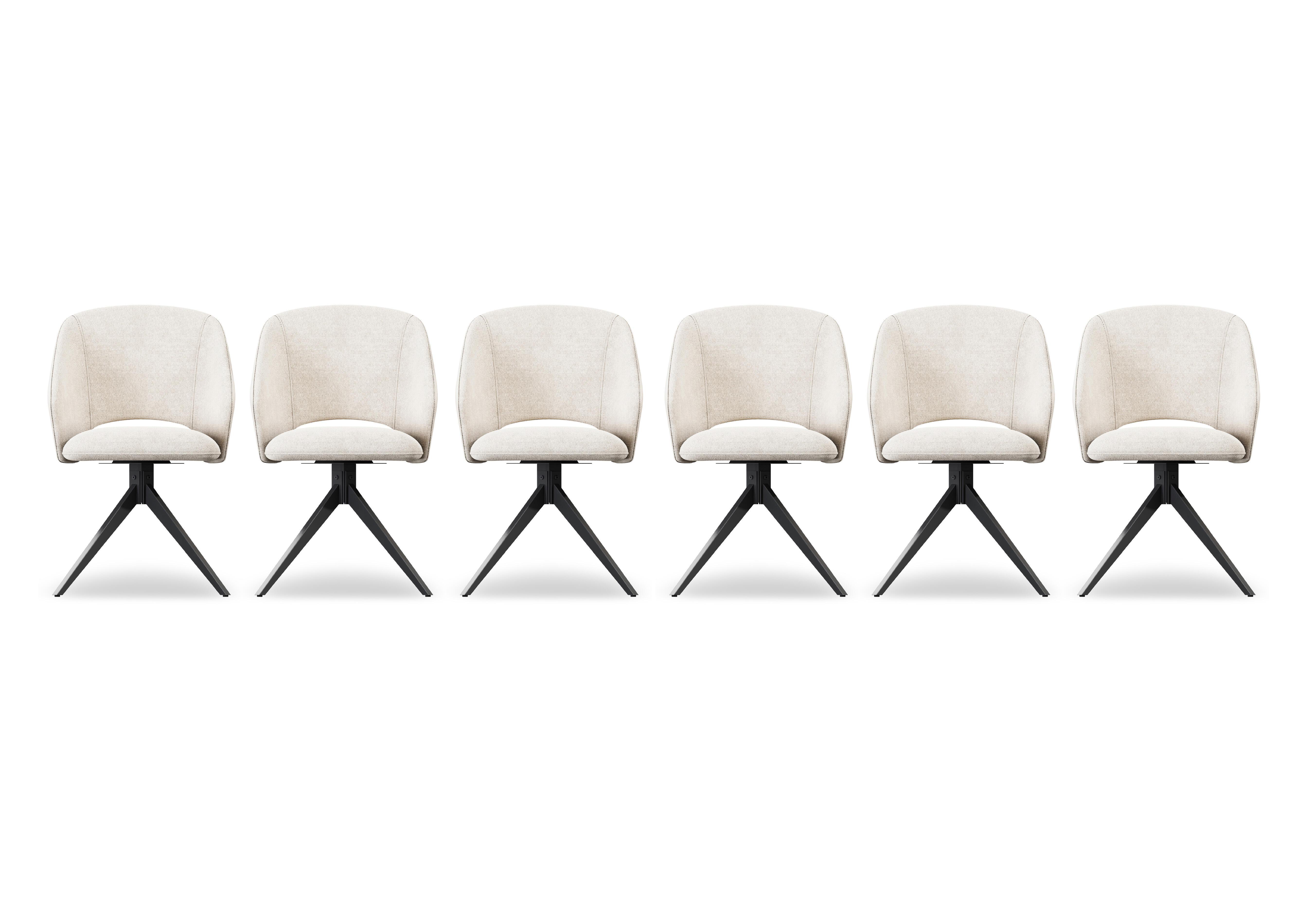 Raul Set of 6 Fabric Swivel Dining Chairs in Cream on Furniture Village