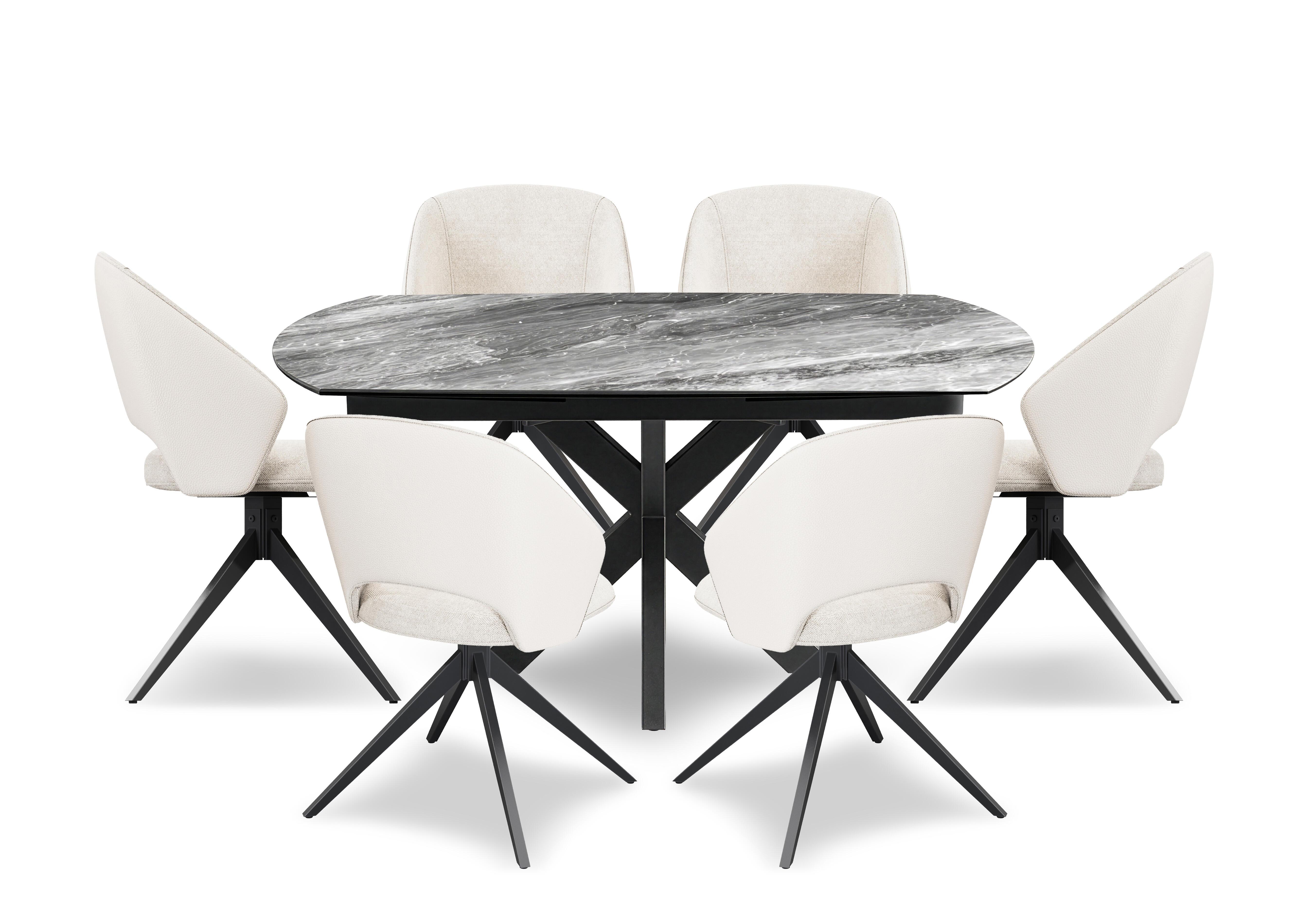 Raul 160cm Eramosa Swivel Extending Dining Table and 6 Fabric Swivel Dining Chairs in Cream on Furniture Village