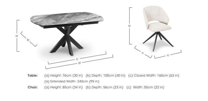 Raul 160cm Eramosa Swivel Extending Dining Table and 4 Fabric Swivel Dining Chairs in  on Furniture Village
