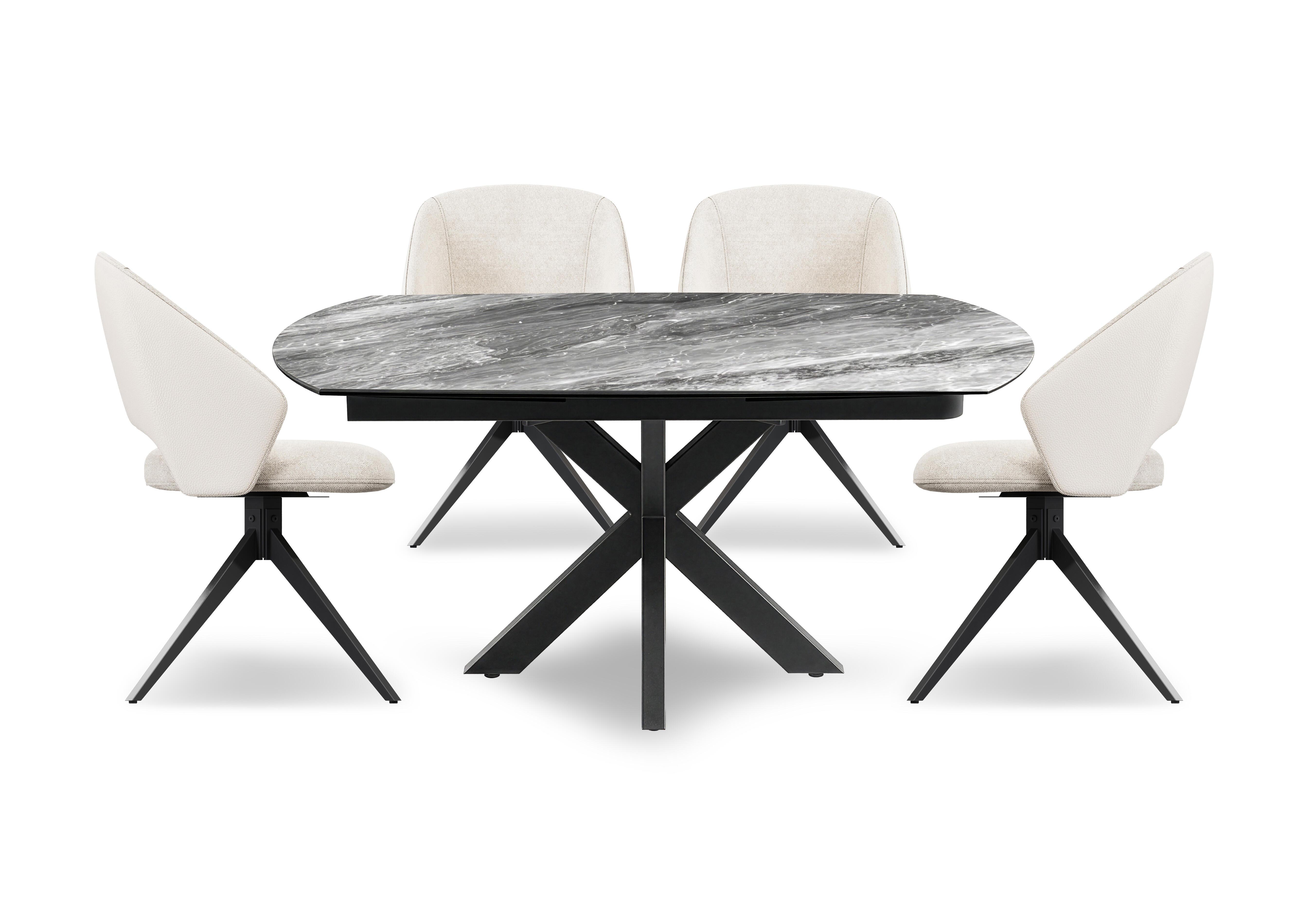 Raul 160cm Eramosa Swivel Extending Dining Table and 4 Fabric Swivel Dining Chairs in Cream on Furniture Village