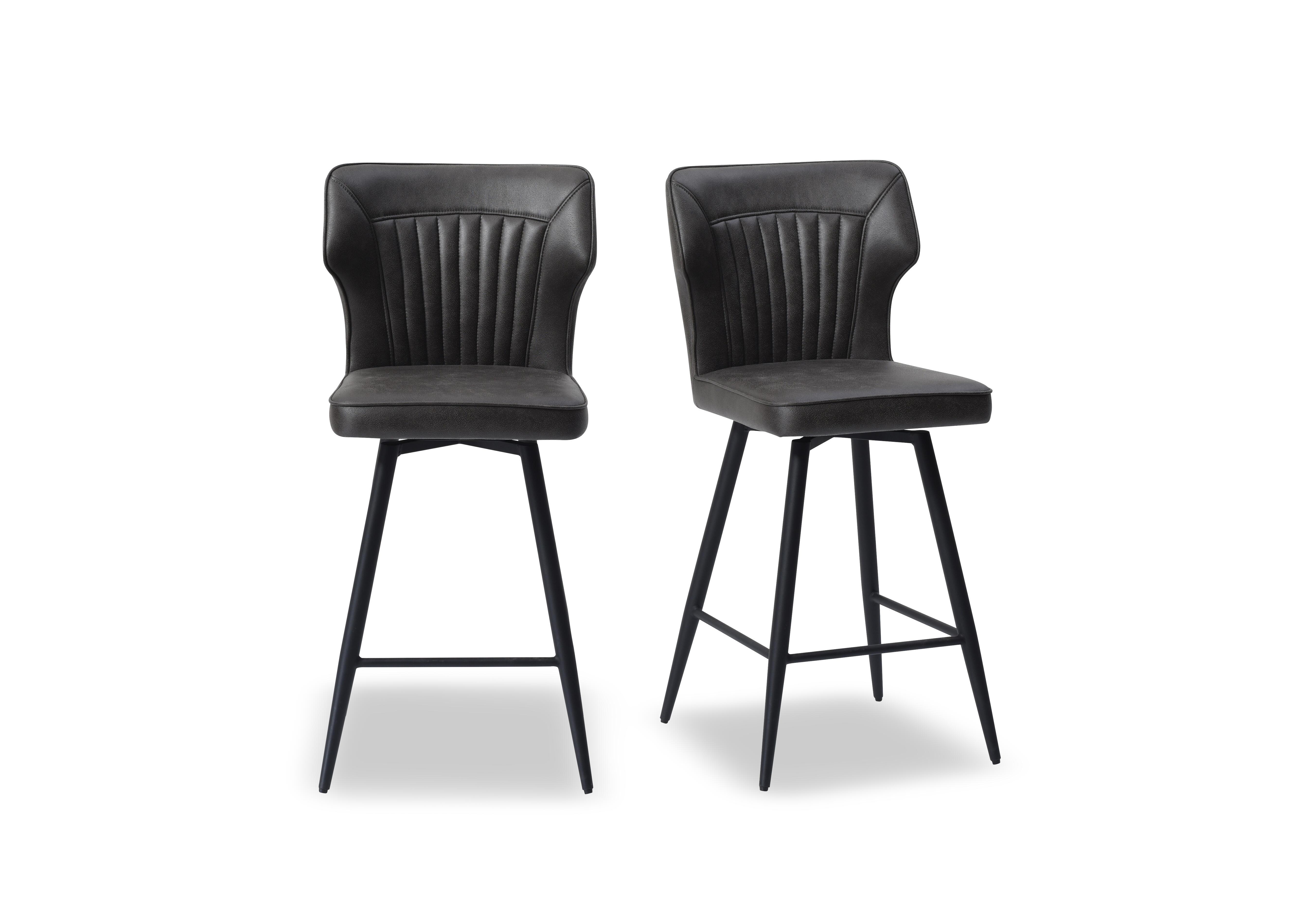 Jayden Pair of Faux Leather Swivel Bar Stools in Dark Grey on Furniture Village