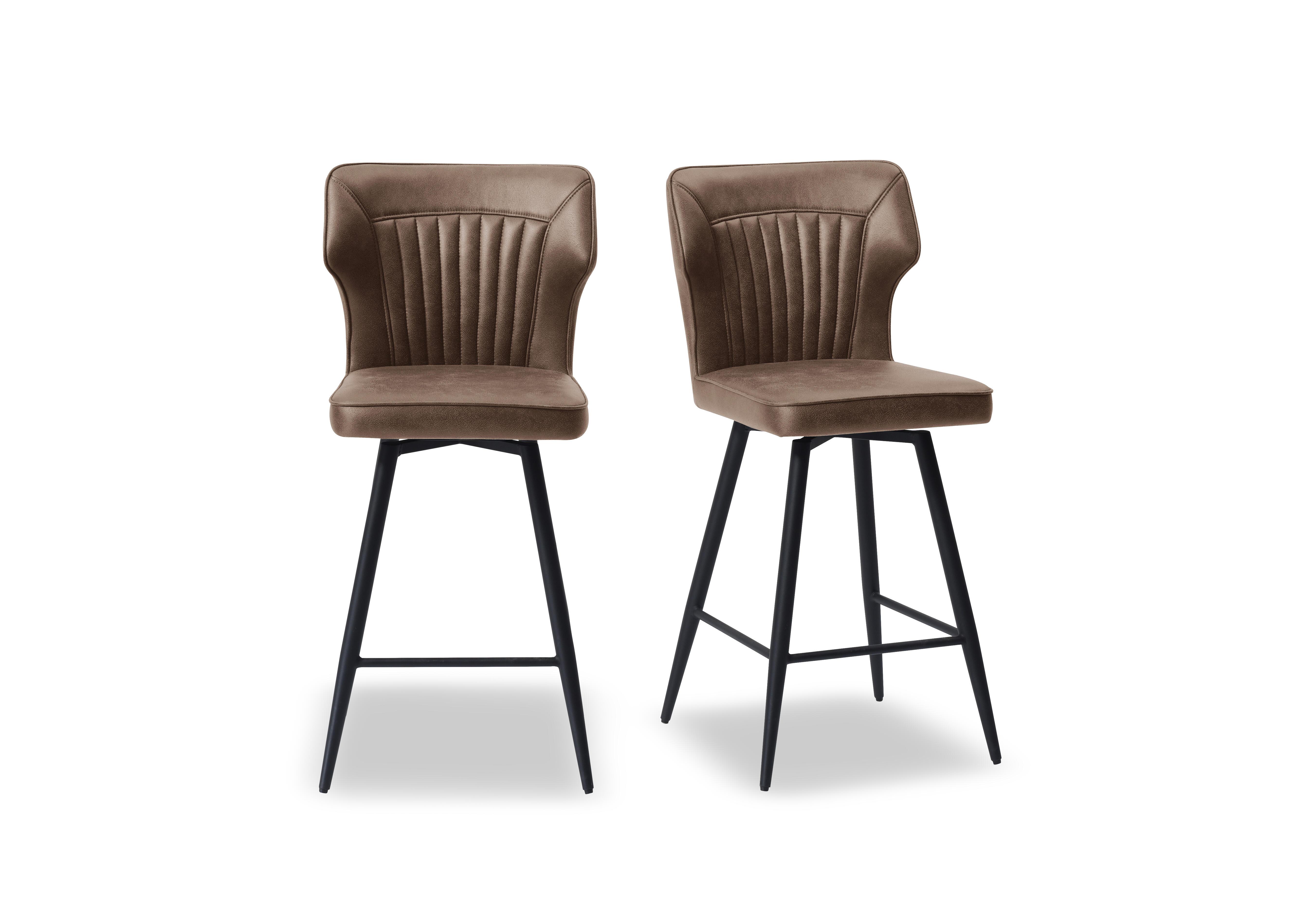 Jayden Pair of Faux Leather Swivel Bar Stools in Light Brown on Furniture Village