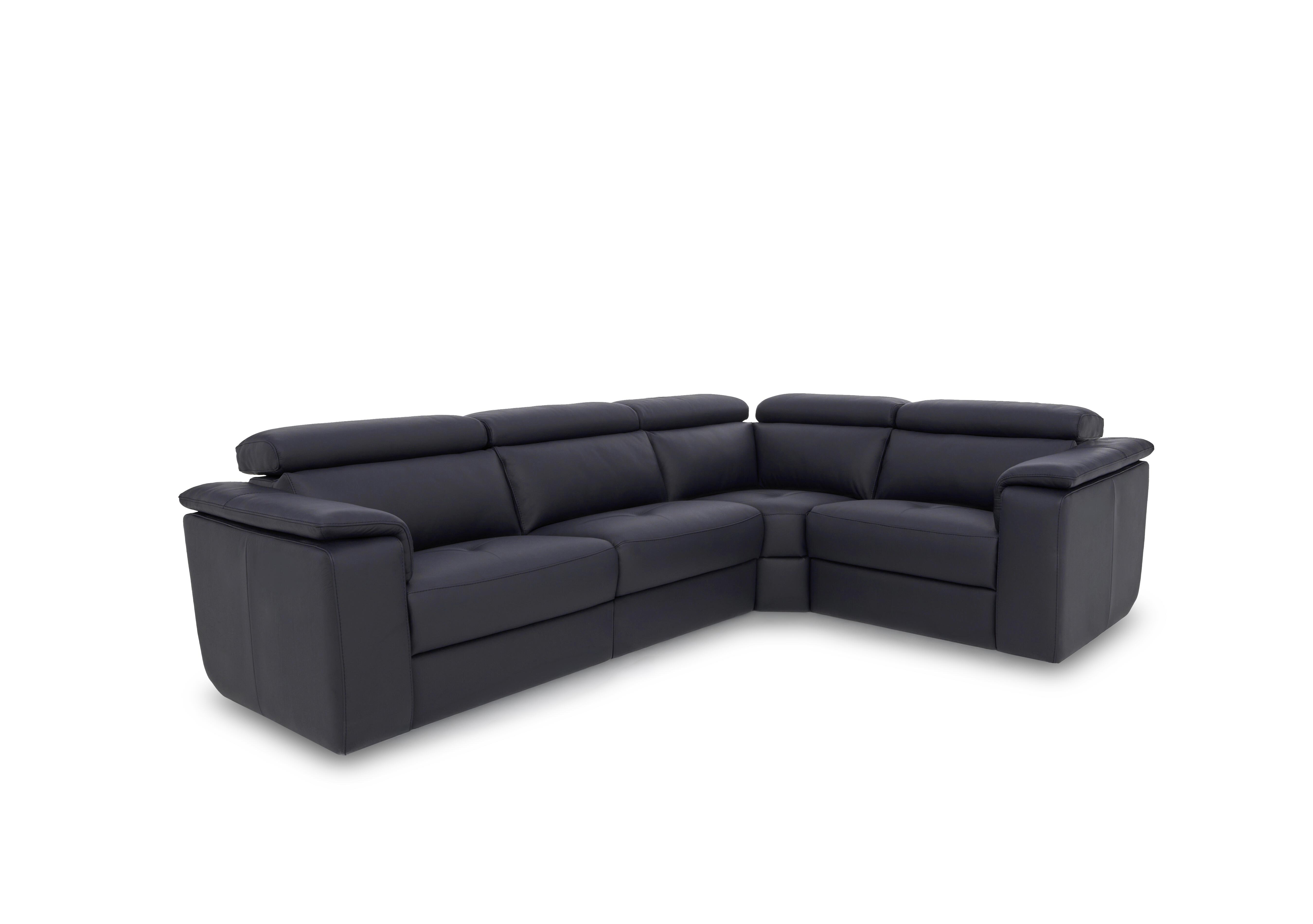 Canto Small Leather Corner Sofa in Torello Blu 81 on Furniture Village