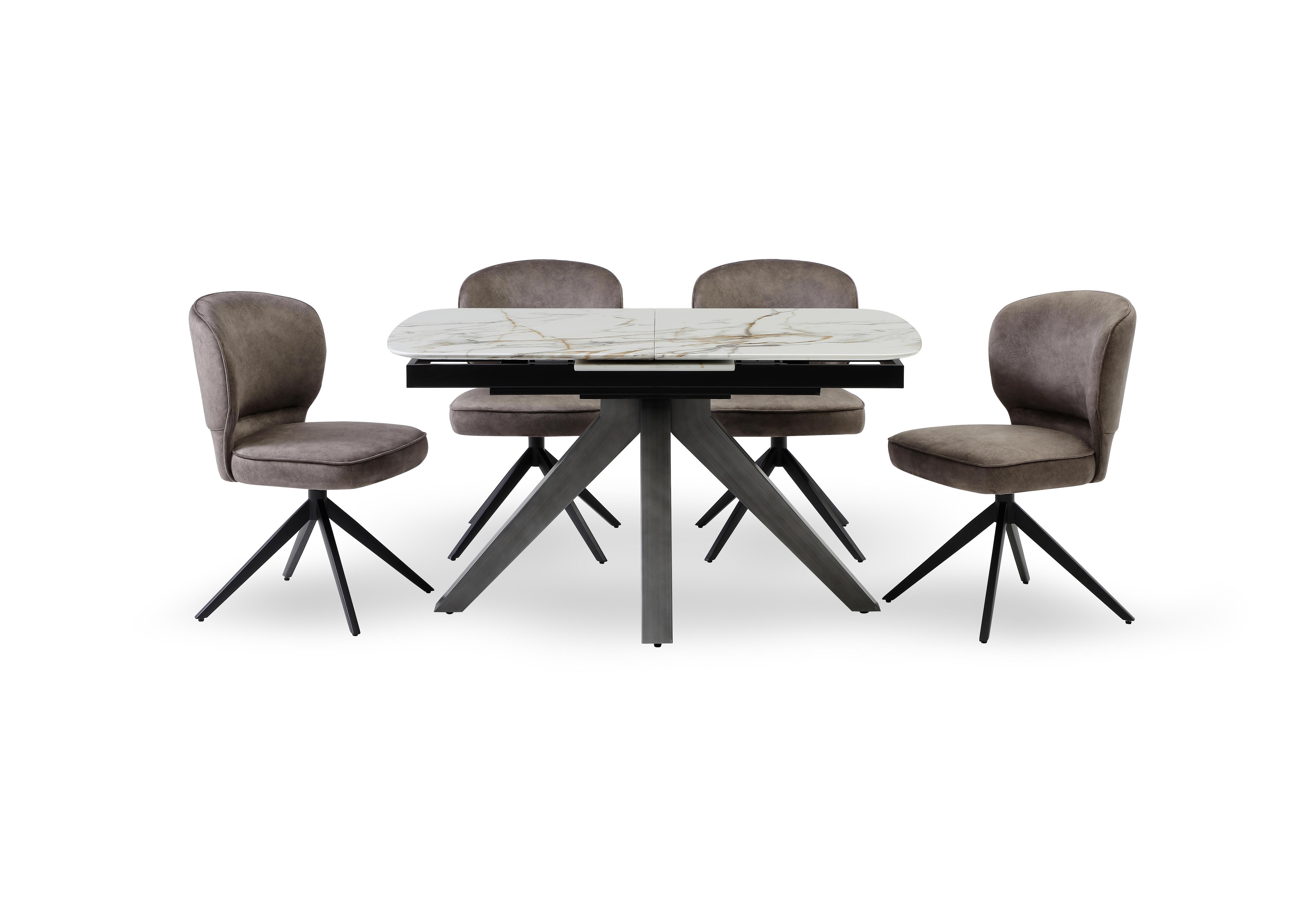 Imperium Pop Up Extending Dining Table and 4 Fabric Swivel Dining Chairs in Chocolate Velvet on Furniture Village