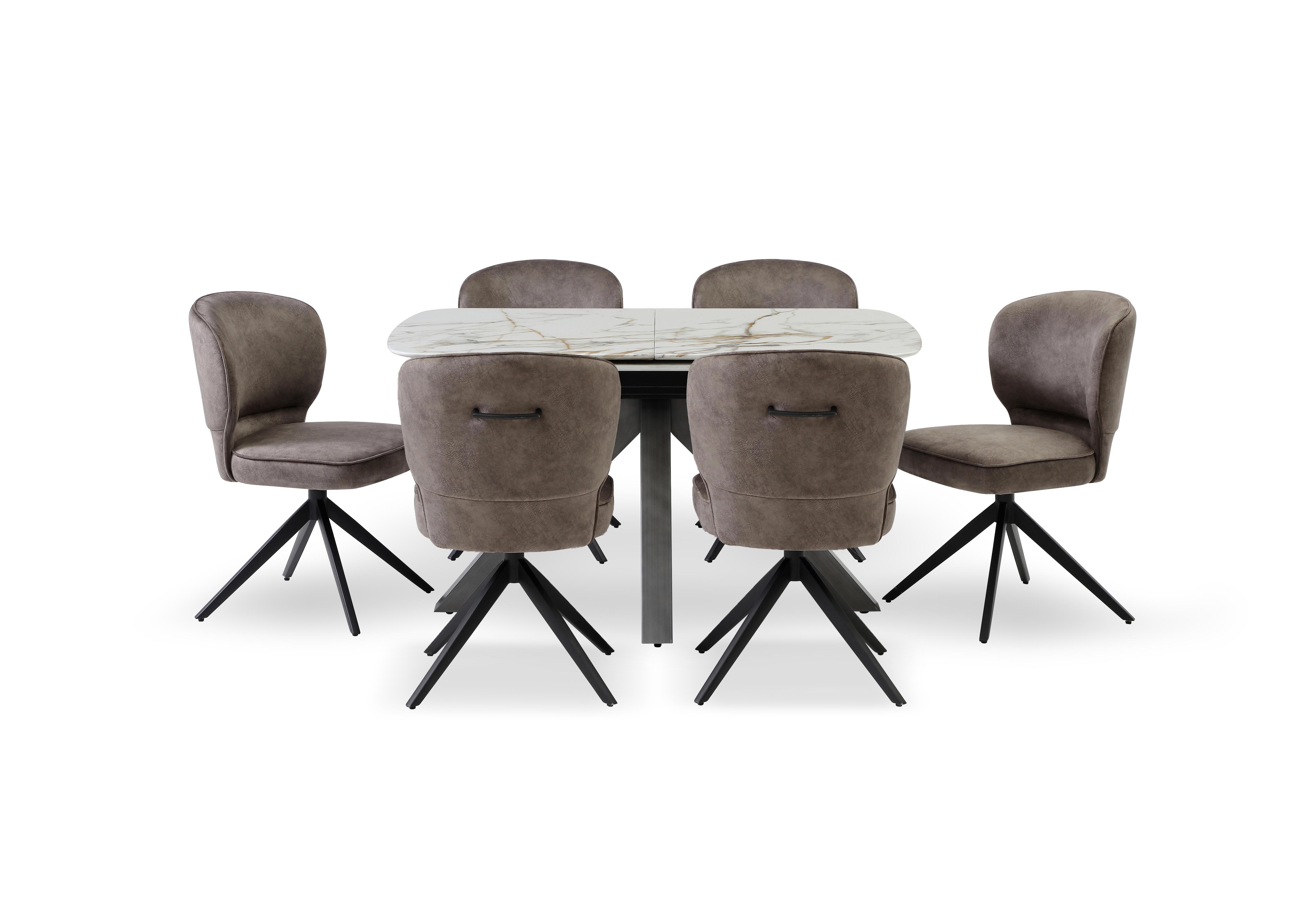 Imperium Pop Up Extending Dining Table and 6 Fabric Swivel Dining Chairs in Chocolate Velvet on Furniture Village