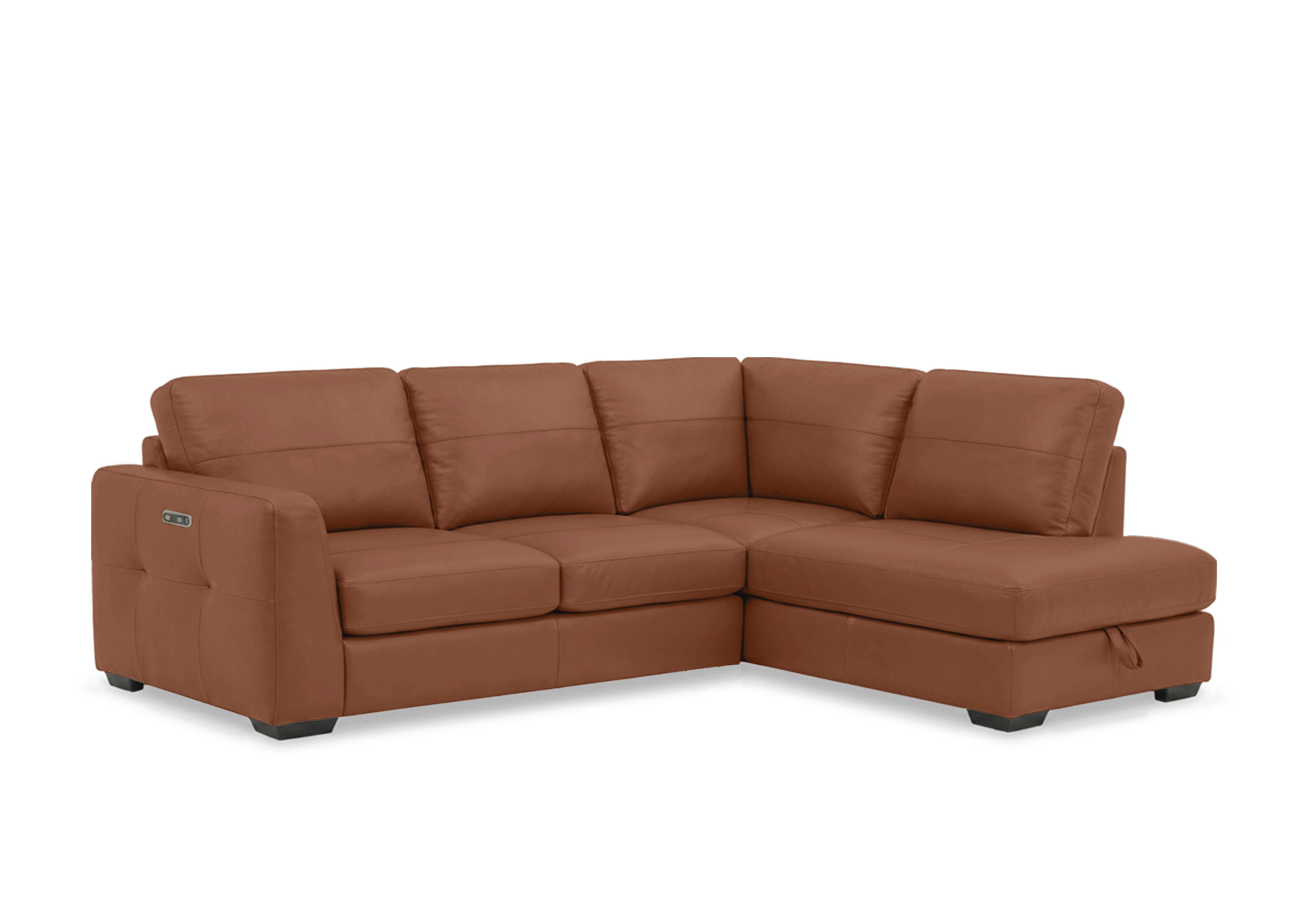 Dinky Leather Corner Sofa with Storage Chaise End in Butterscotch Cat-60/07 on Furniture Village