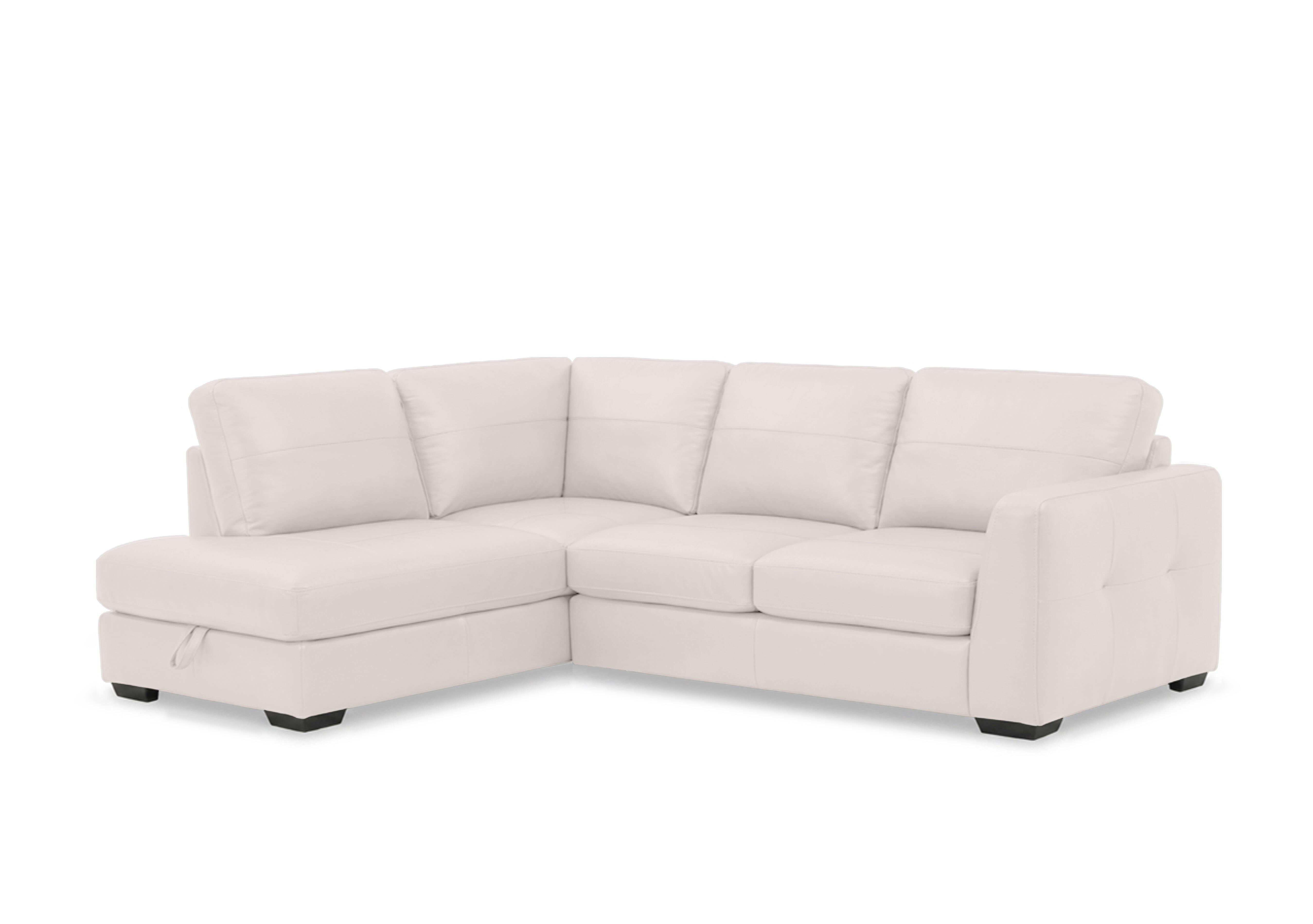 Dinky Leather Corner Sofa with Storage Chaise End in Cotton Cat-40/13 on Furniture Village