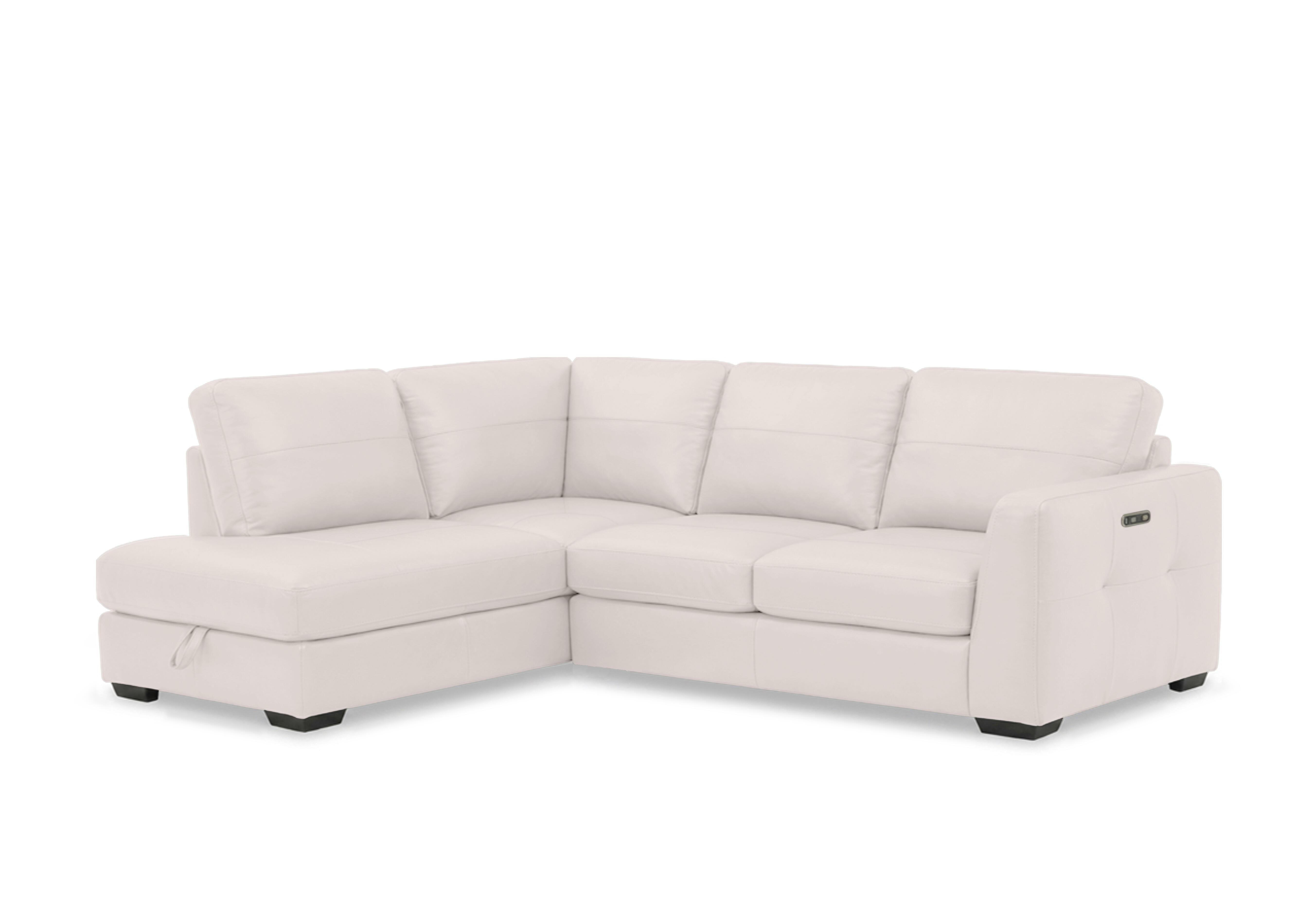 Dinky Leather Corner Sofa with Storage Chaise End in Cotton Cat-40/13 on Furniture Village