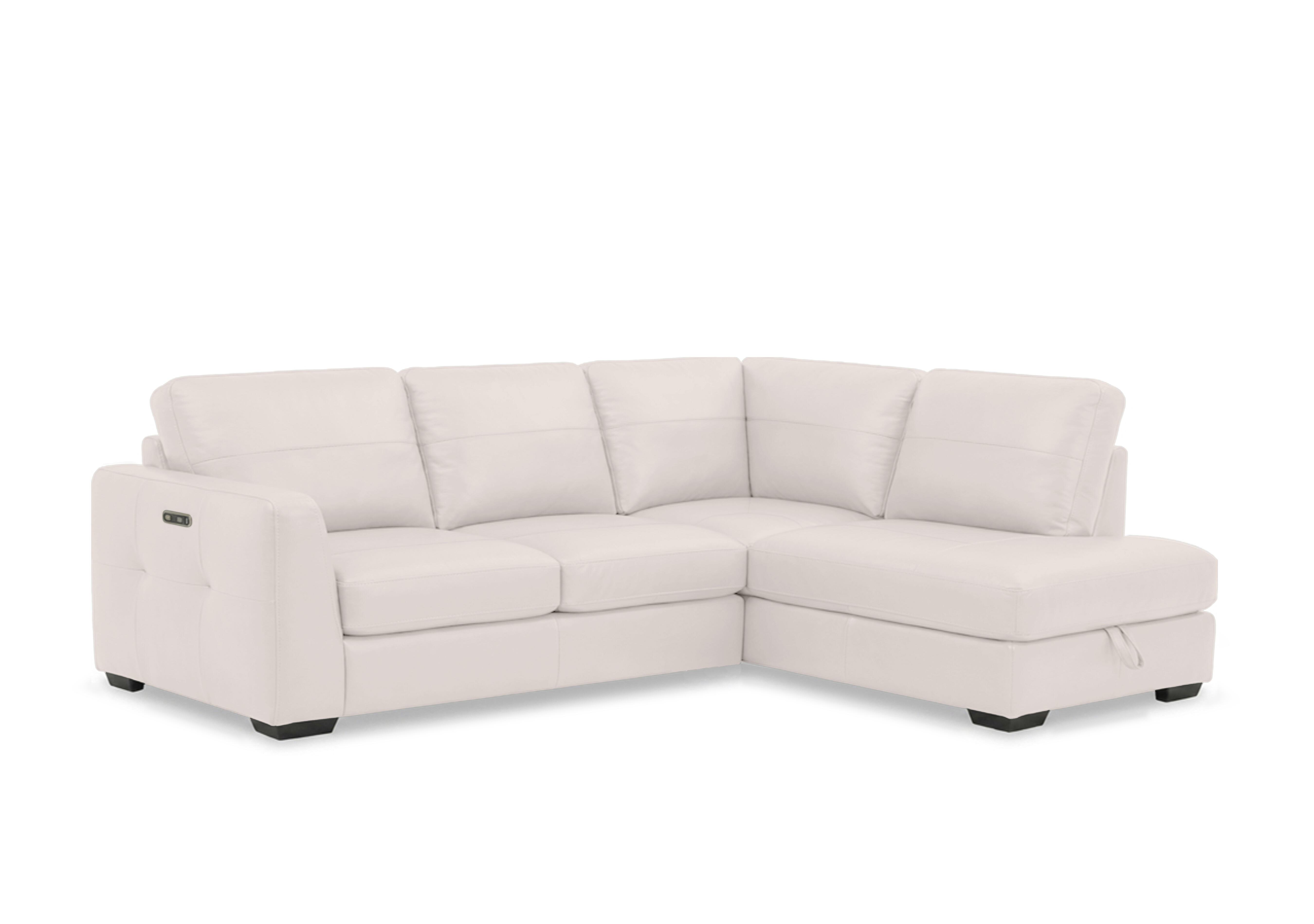 Dinky Leather Corner Sofa with Storage Chaise End in Cotton Cat-40/13 on Furniture Village