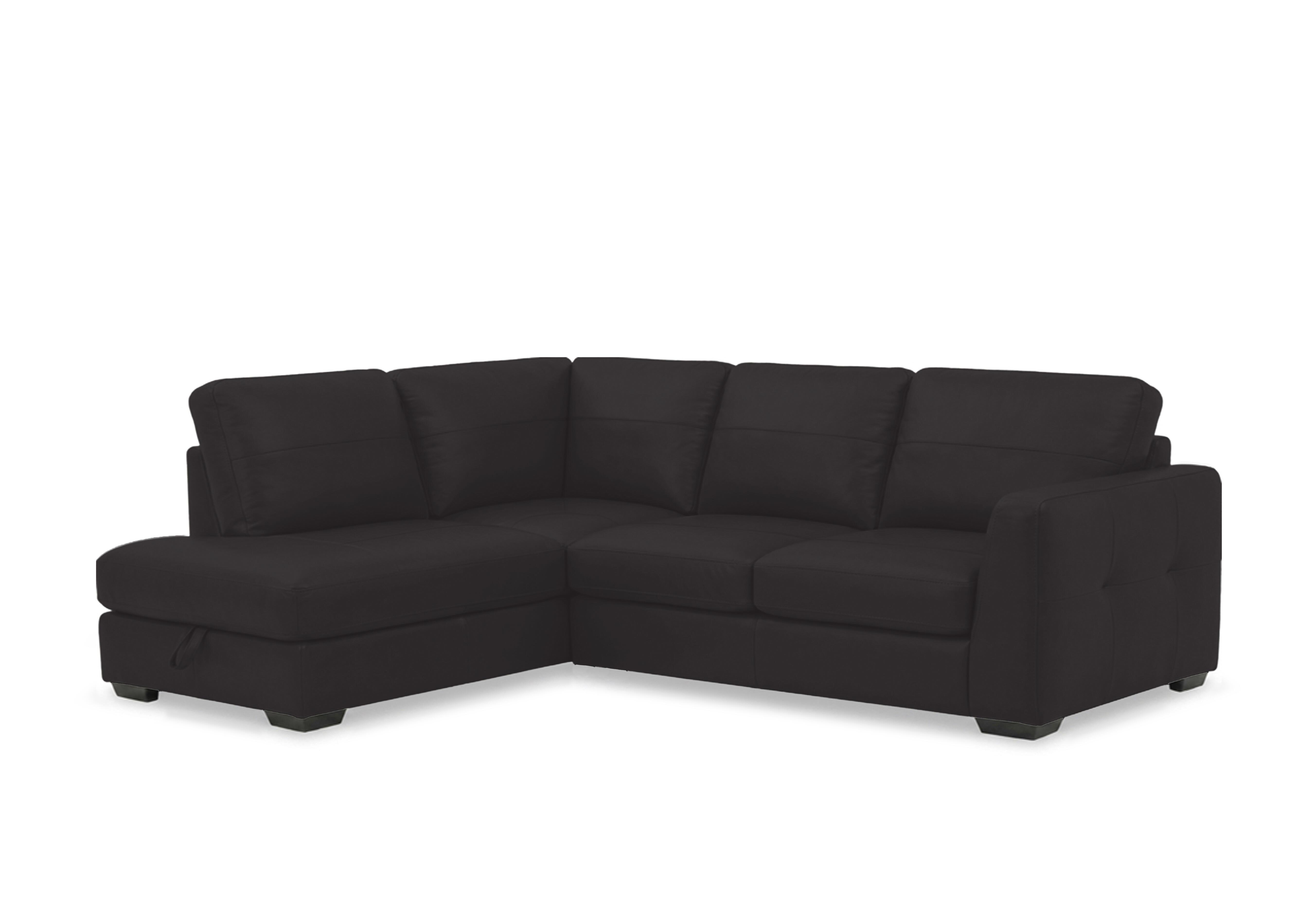 Dinky Leather Corner Sofa with Storage Chaise End in Jet Black Cat-40/23 on Furniture Village