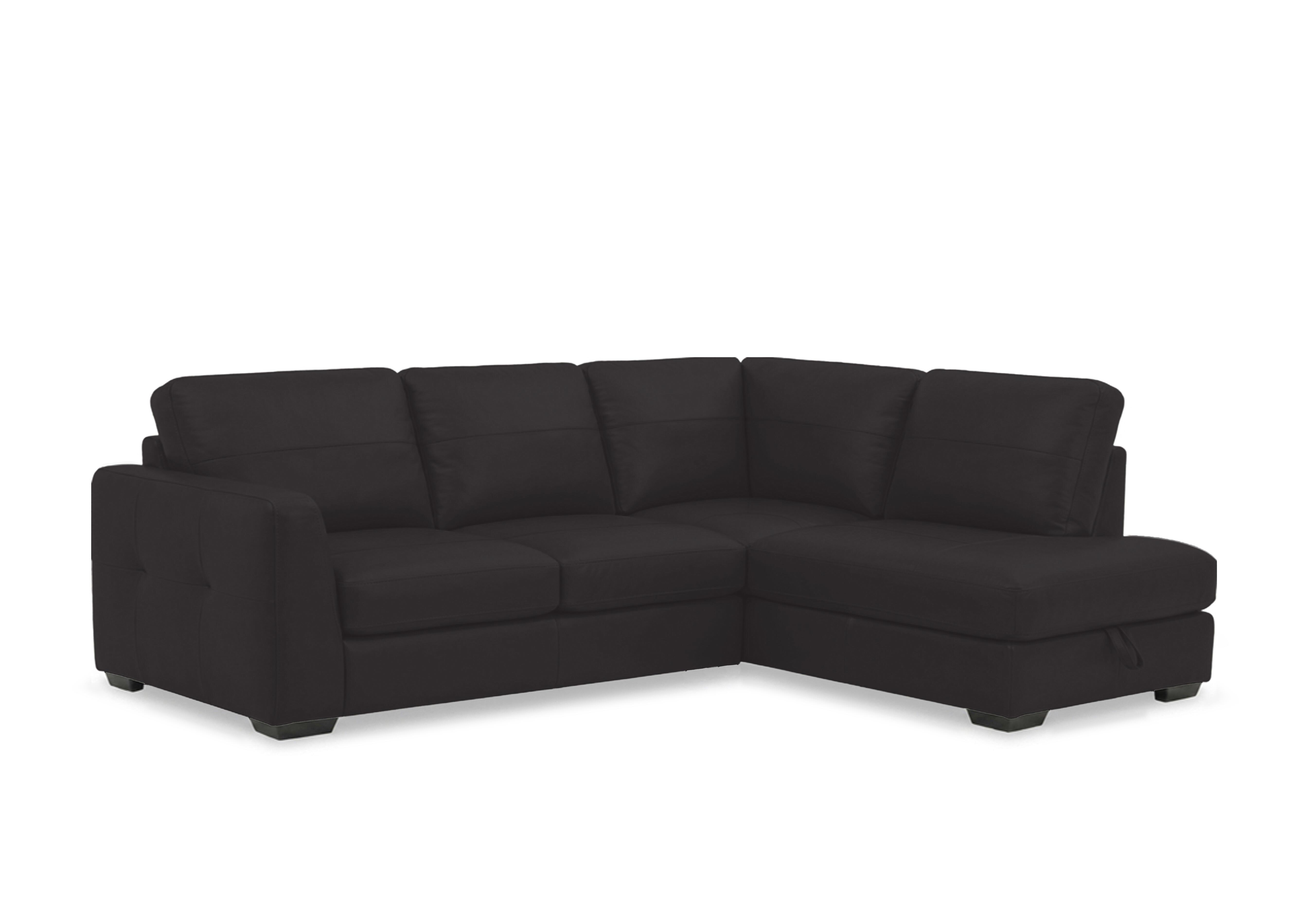 Dinky Leather Corner Sofa with Storage Chaise End in Jet Black Cat-40/23 on Furniture Village