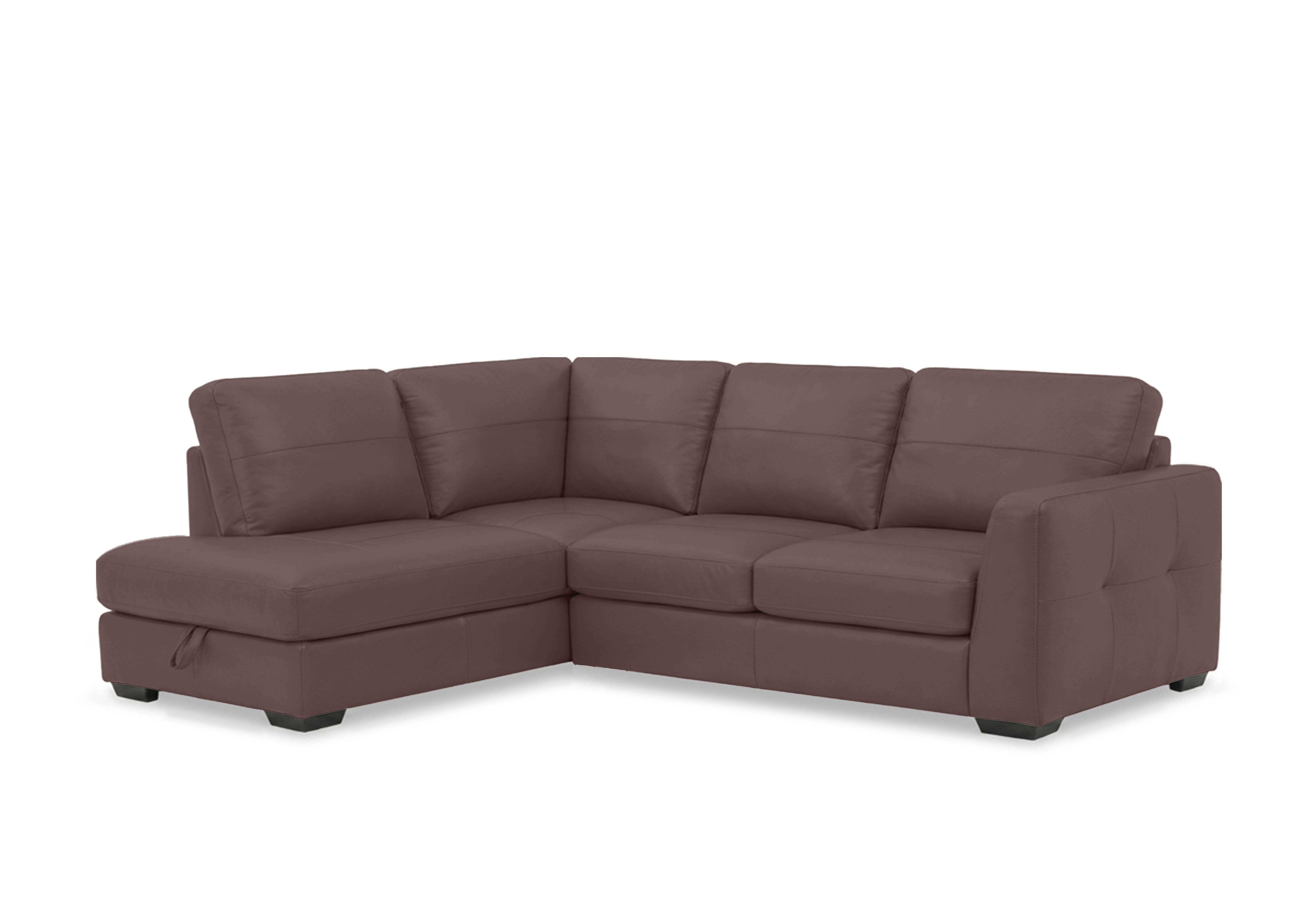 Dinky Leather Corner Sofa with Storage Chaise End in Mulberry Cat-40/30 on Furniture Village