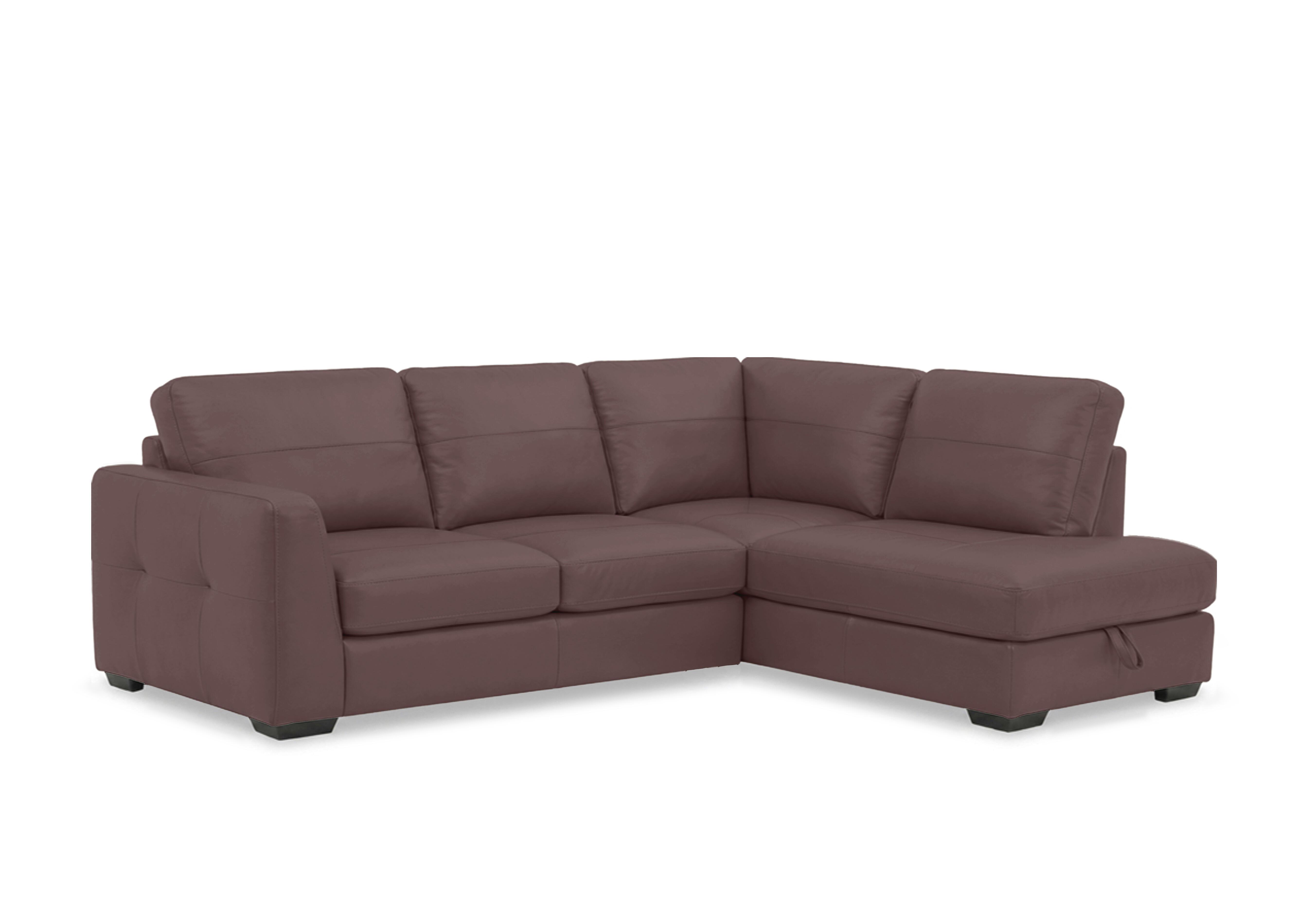 Dinky Leather Corner Sofa with Storage Chaise End in Mulberry Cat-40/30 on Furniture Village