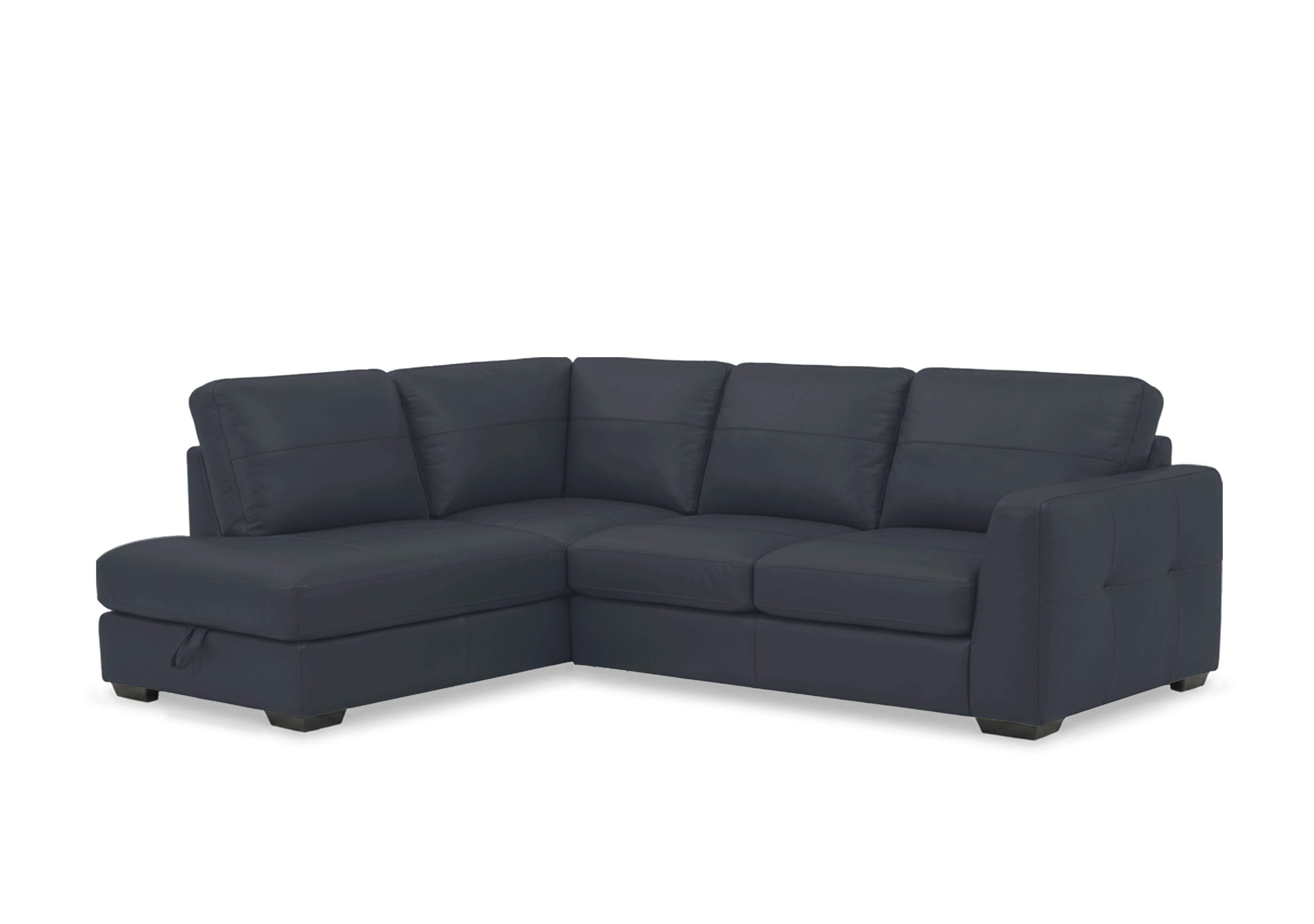 Dinky Leather Corner Sofa with Storage Chaise End in Navy Cat-40/24 on Furniture Village