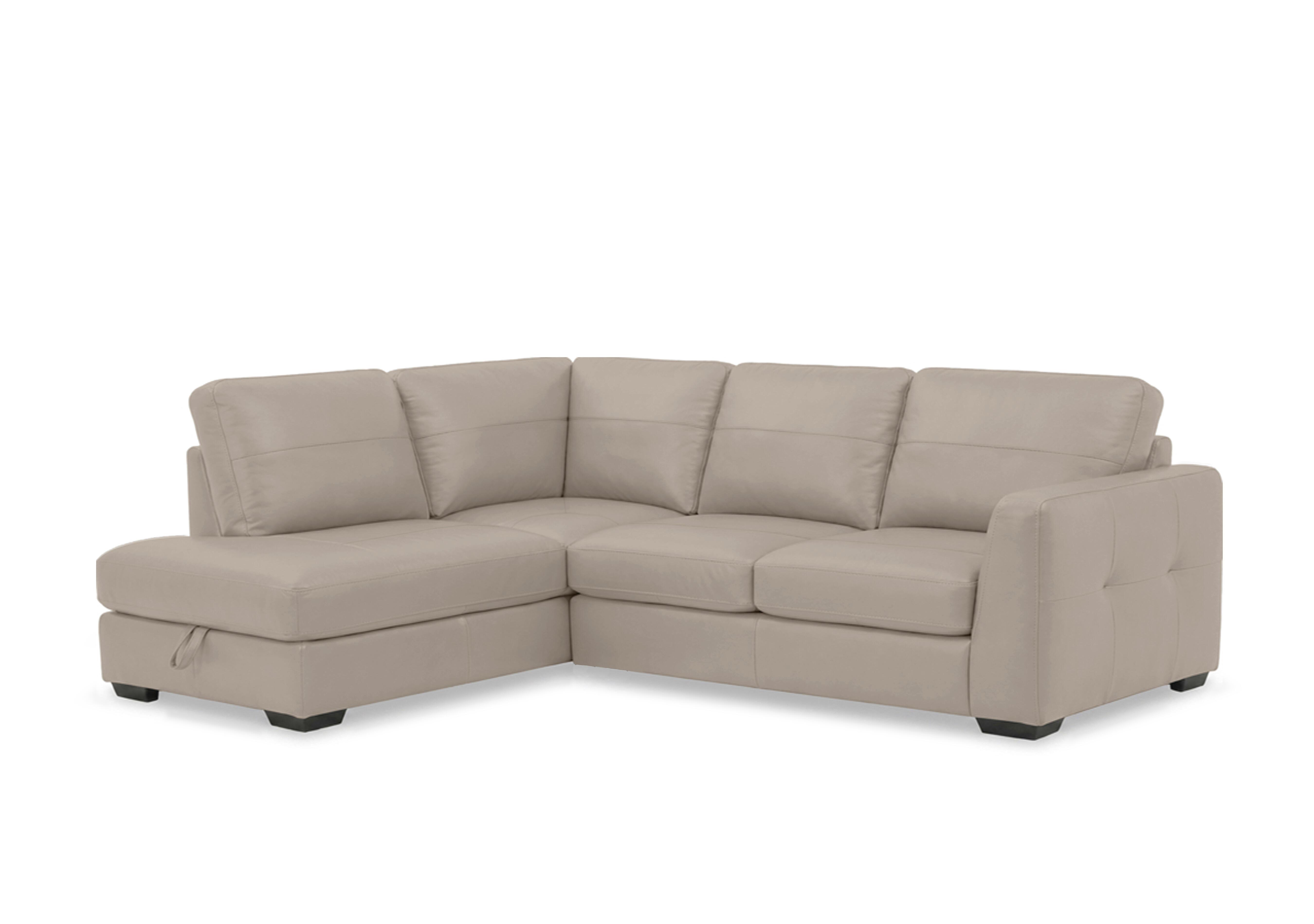 Dinky Leather Corner Sofa with Storage Chaise End in Oyster Cat-40/08 on Furniture Village