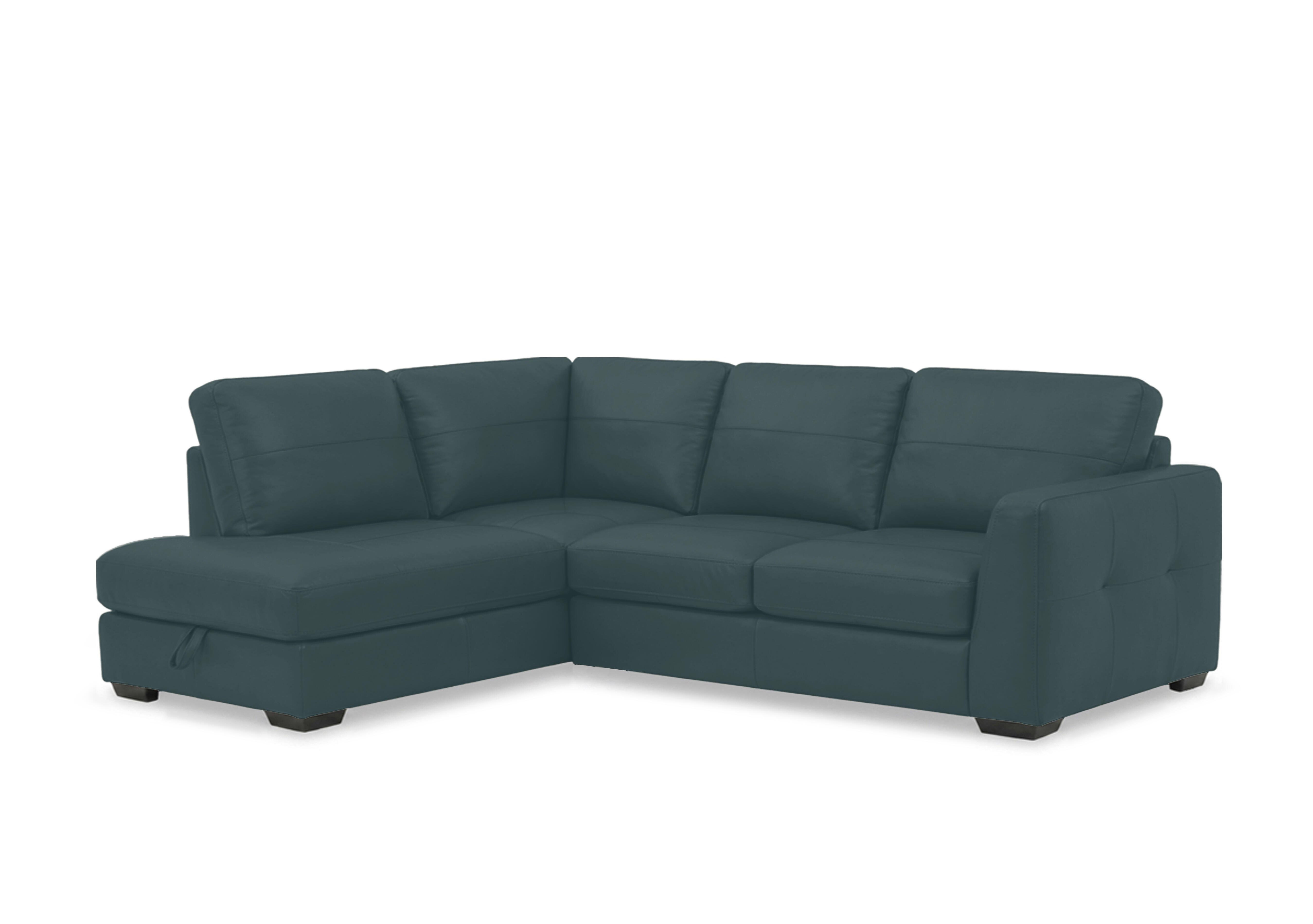 Dinky Leather Corner Sofa with Storage Chaise End in Peacock Cat-40/09 on Furniture Village