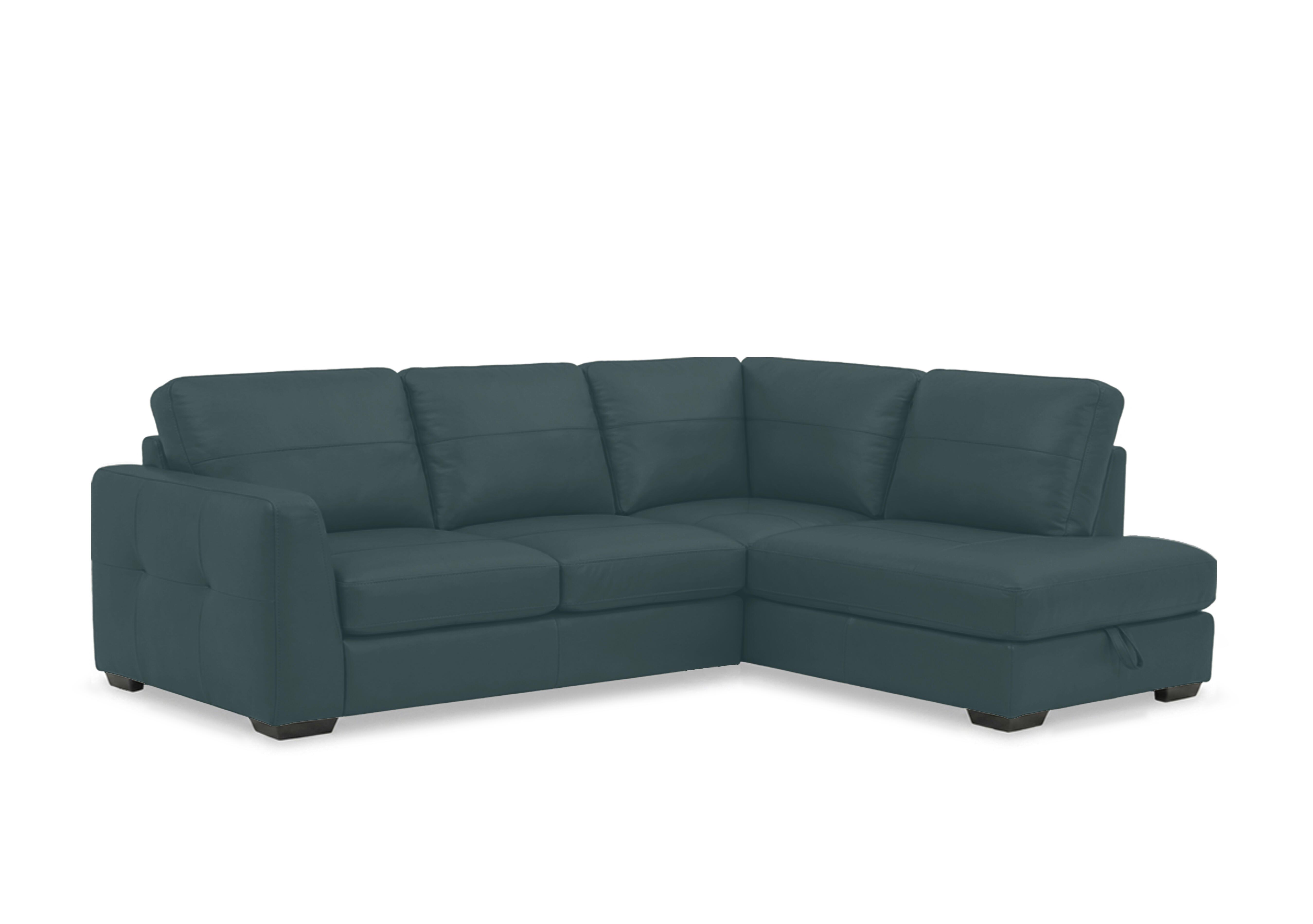 Dinky Leather Corner Sofa with Storage Chaise End in Peacock Cat-40/09 on Furniture Village