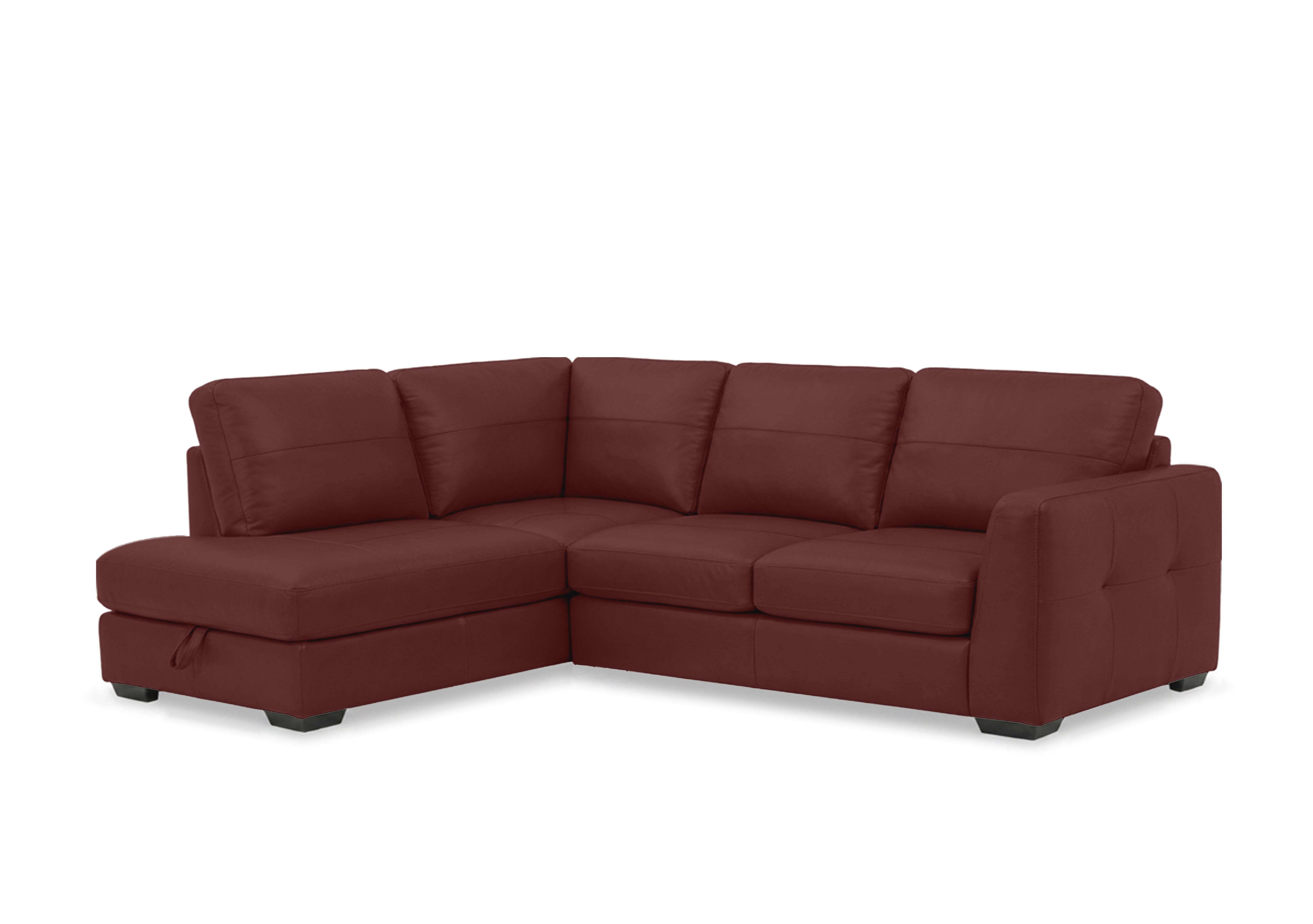Dinky Leather Corner Sofa with Storage Chaise End in Ruby Cat-60/15 on Furniture Village