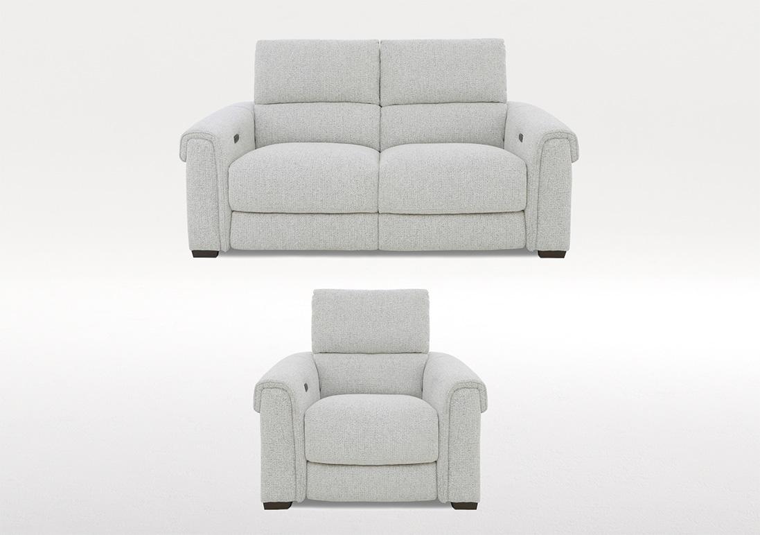 Nixon 2 Seater Fabric Power Recliner Sofa and Armchair Set in Fab-Mil-R104 Oyster on Furniture Village