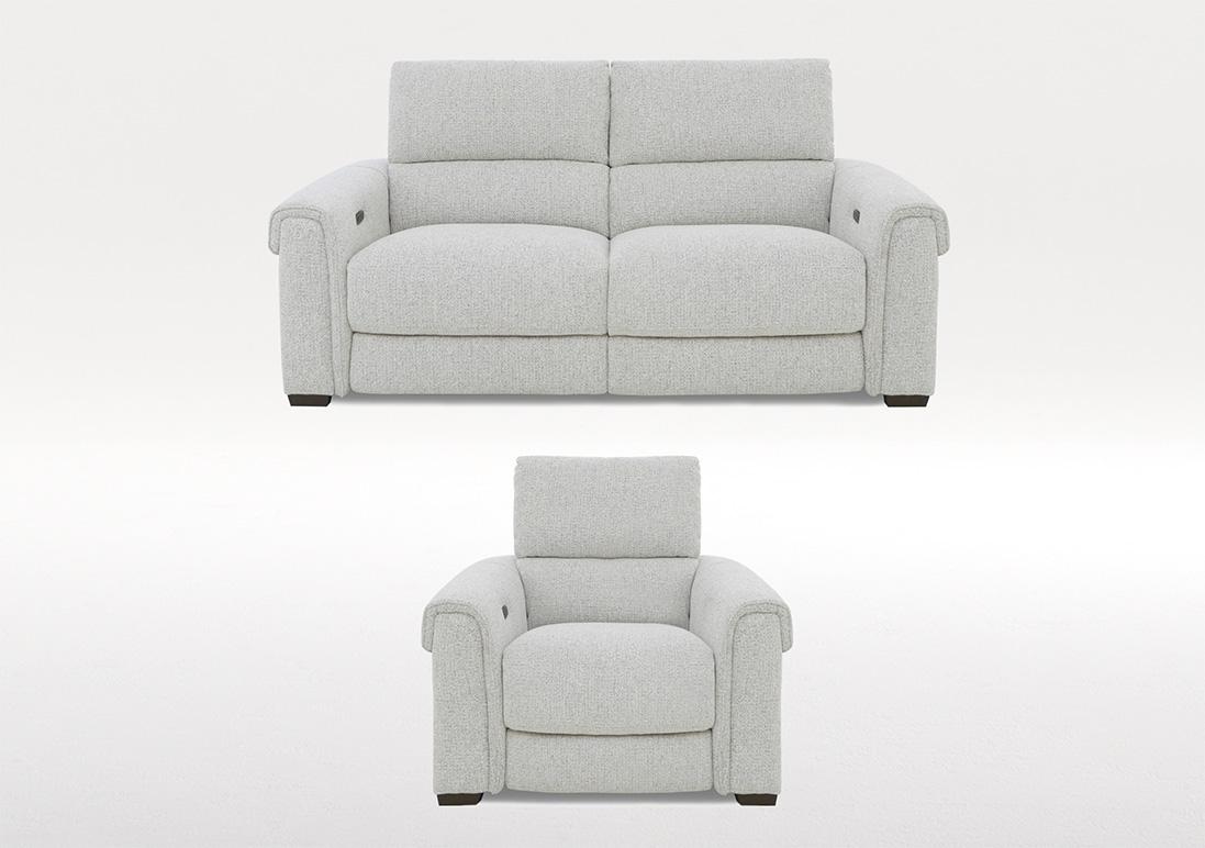 Nixon 3 Seater Fabric Power Recliner Sofa and Armchair Set in Fab-Mil-R104 Oyster on Furniture Village