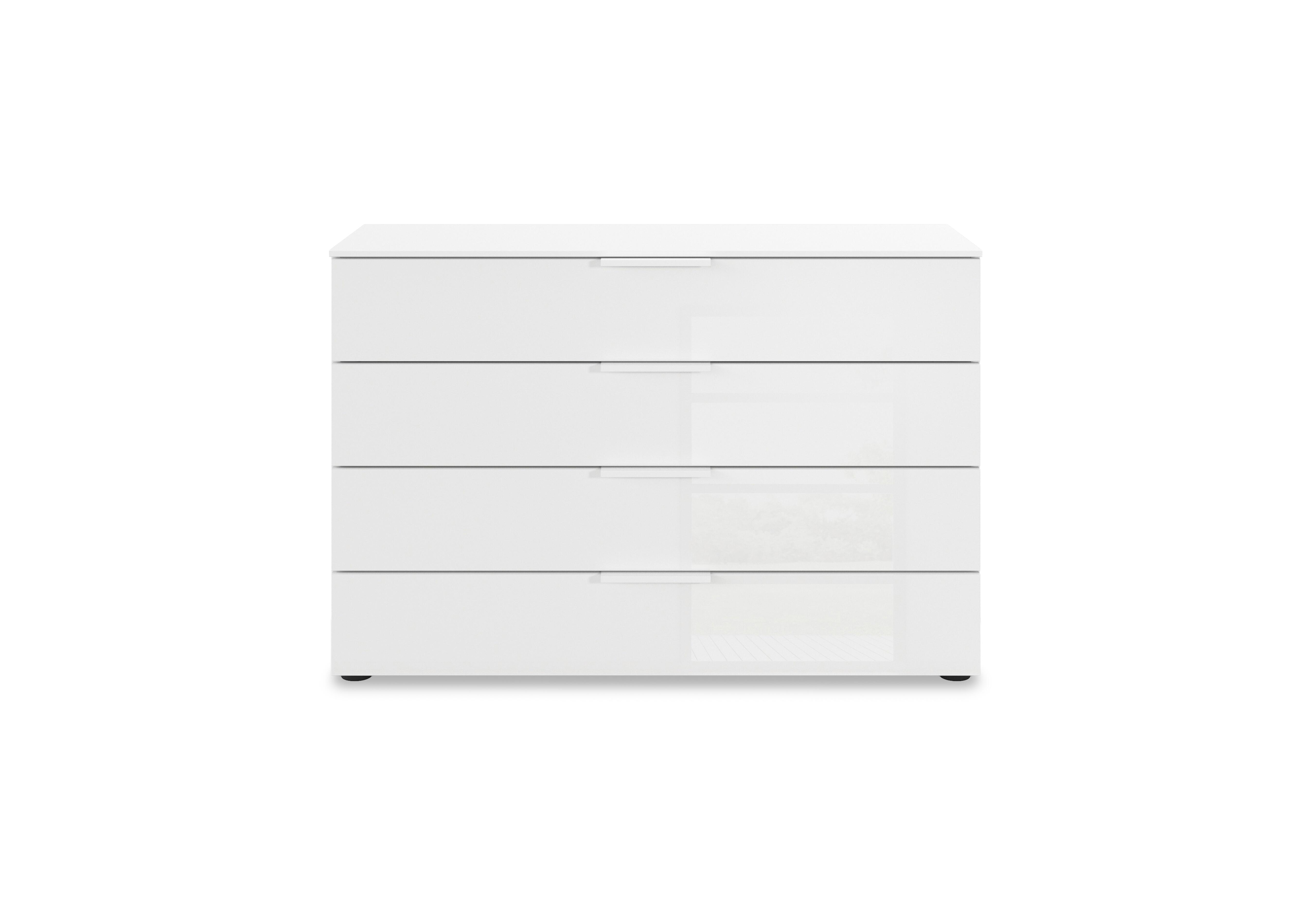 Estella 120cm 4 Drawer Chest in Awg1k Alpine White/White Glass on Furniture Village