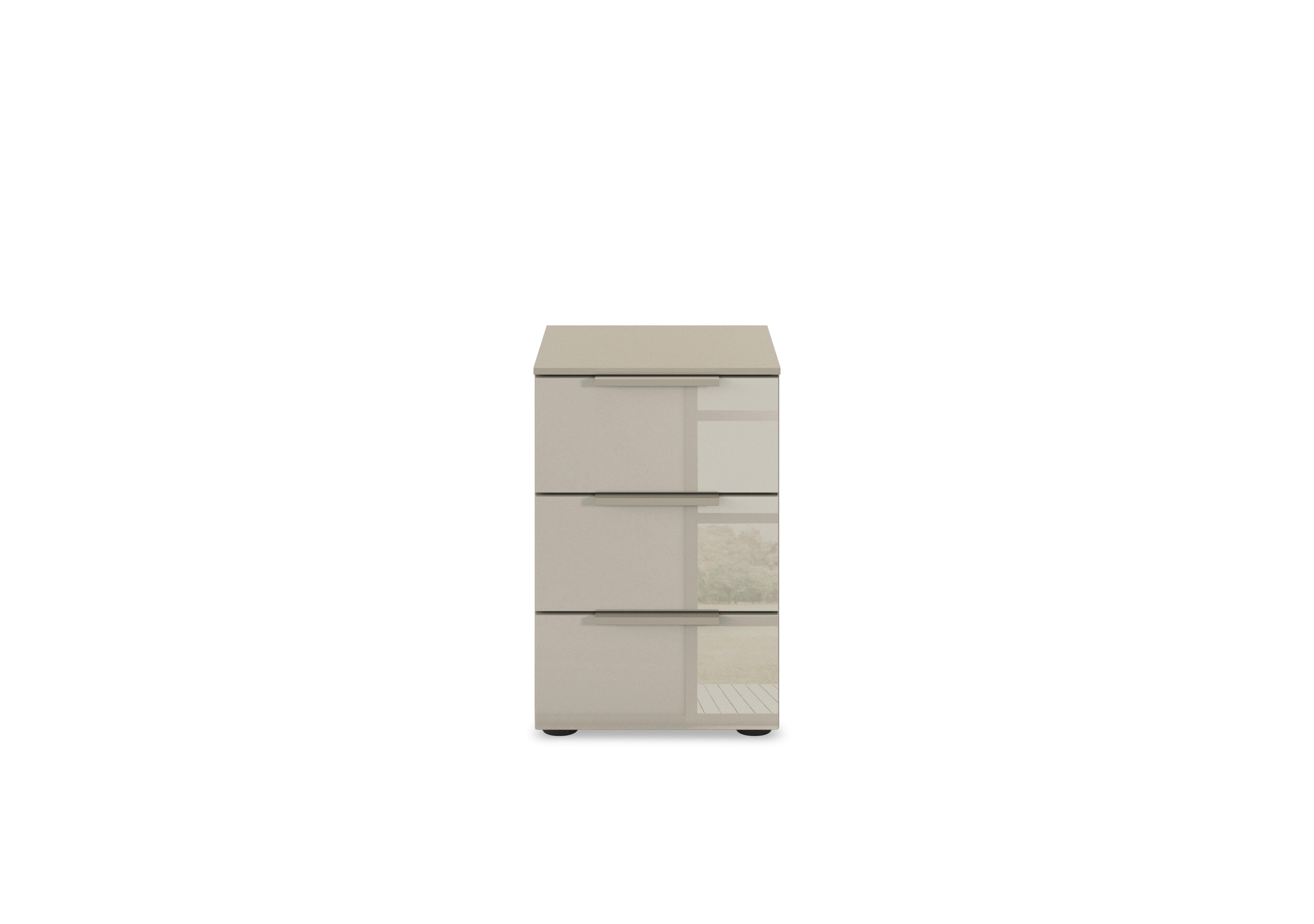 Estella 3 Drawer Glass Bedside Cabinet in Afg4k Fango / Fango Glass on Furniture Village
