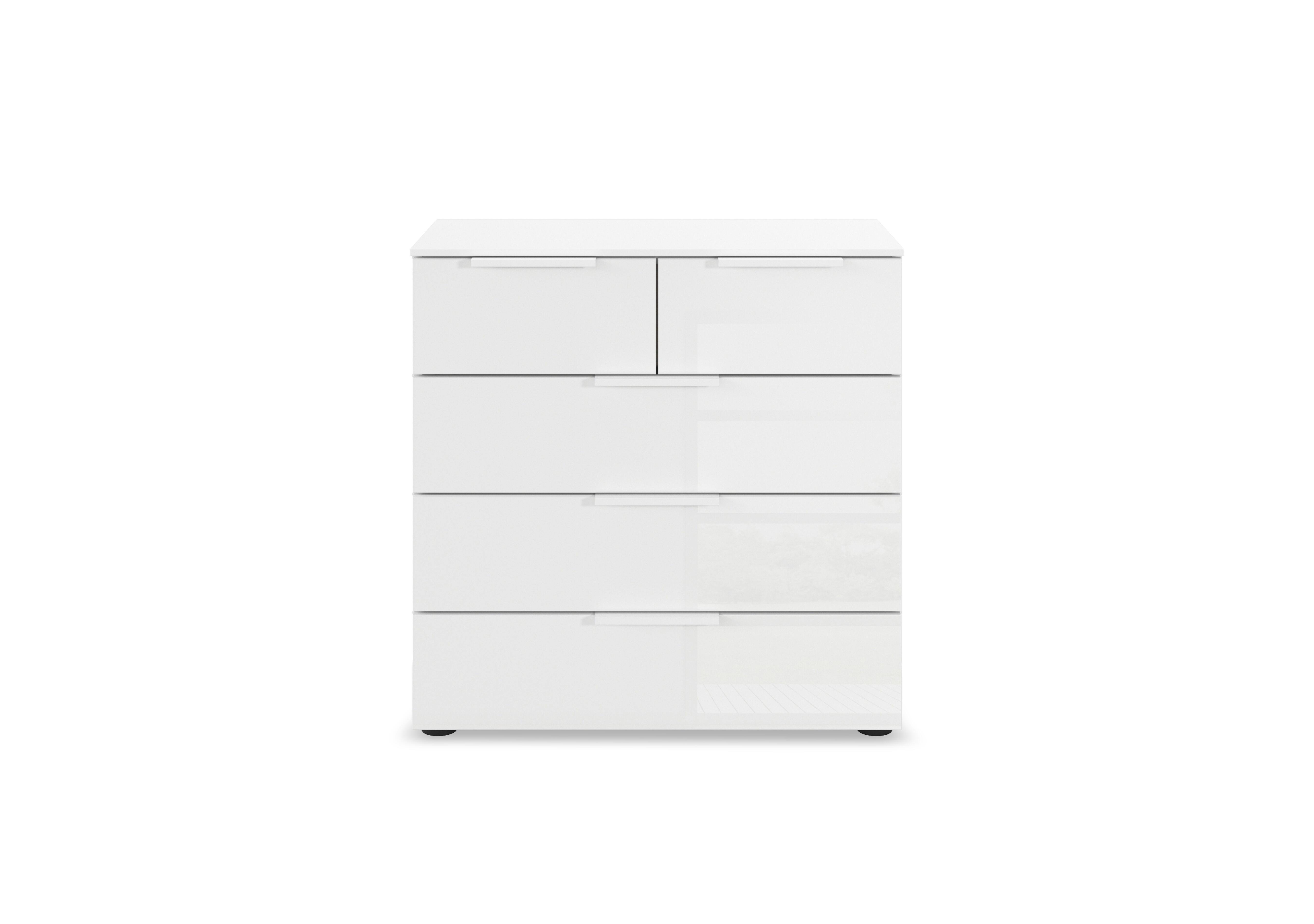 Estella 2+3 Drawer Chest in Awg1k Alpine White/White Glass on Furniture Village