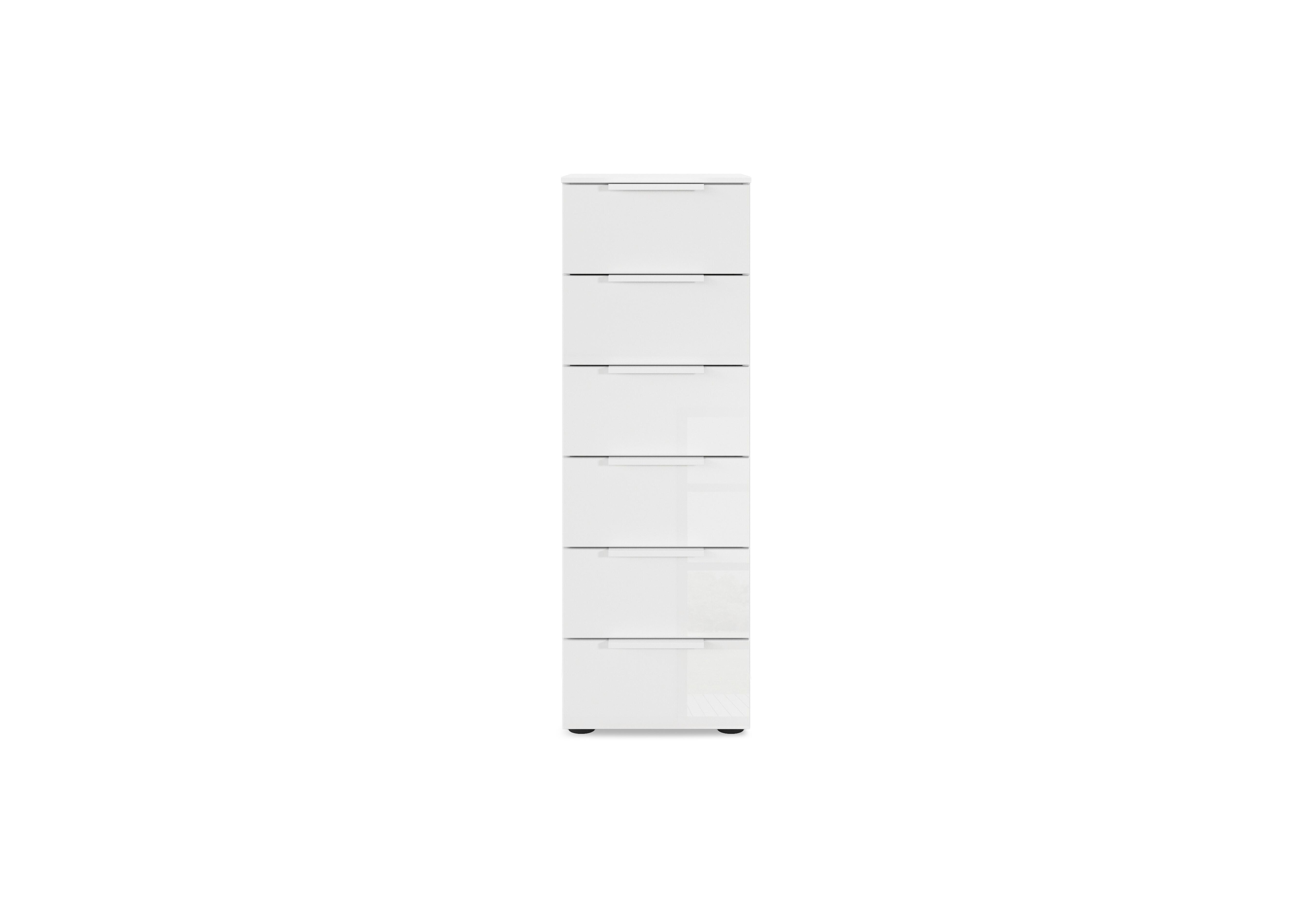 Estella 6 Drawer Chest in Awg1k Alpine White/White Glass on Furniture Village