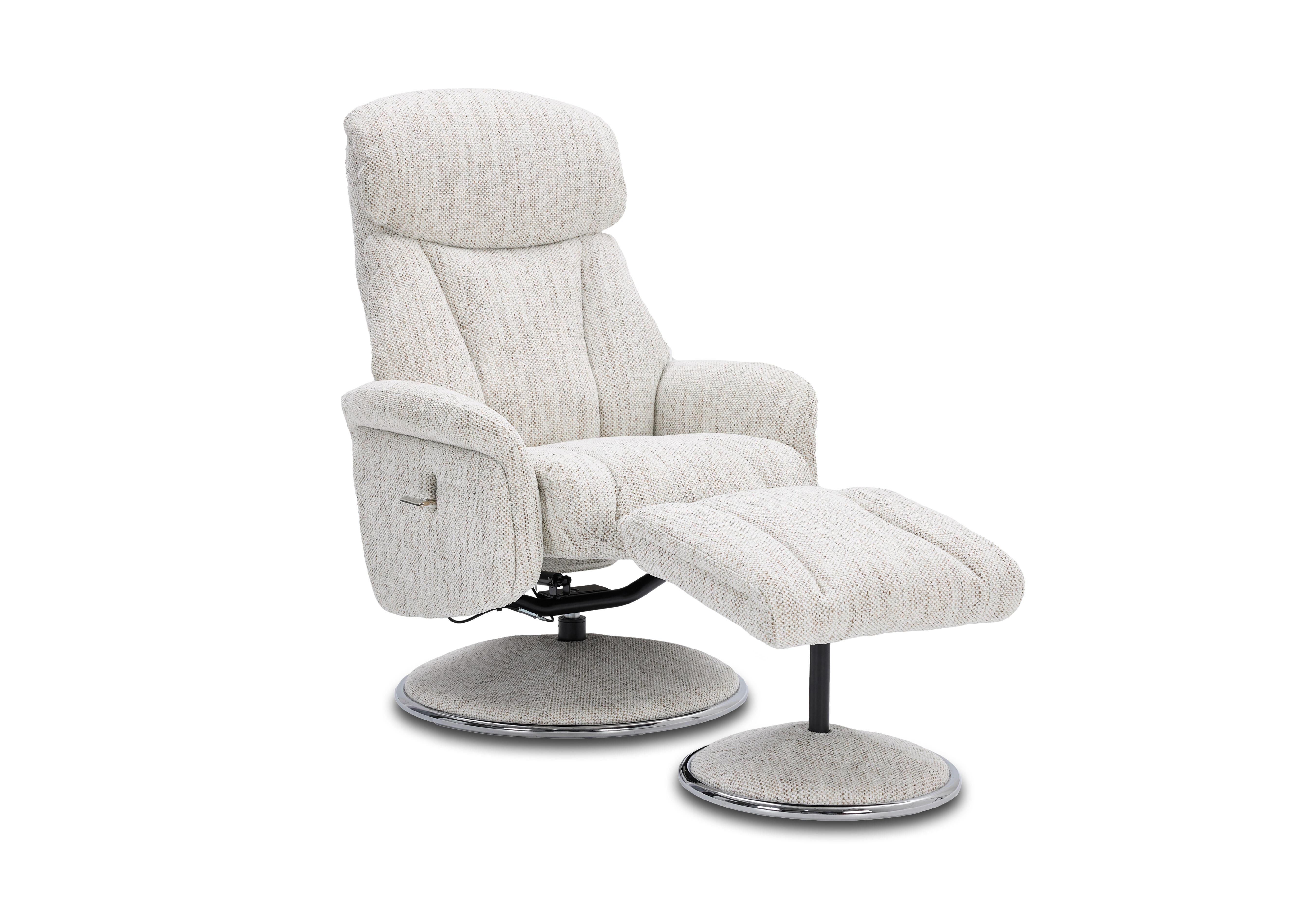 Elm Fabric Swivel Recliner Chair and Footstool in Biscuit on Furniture Village