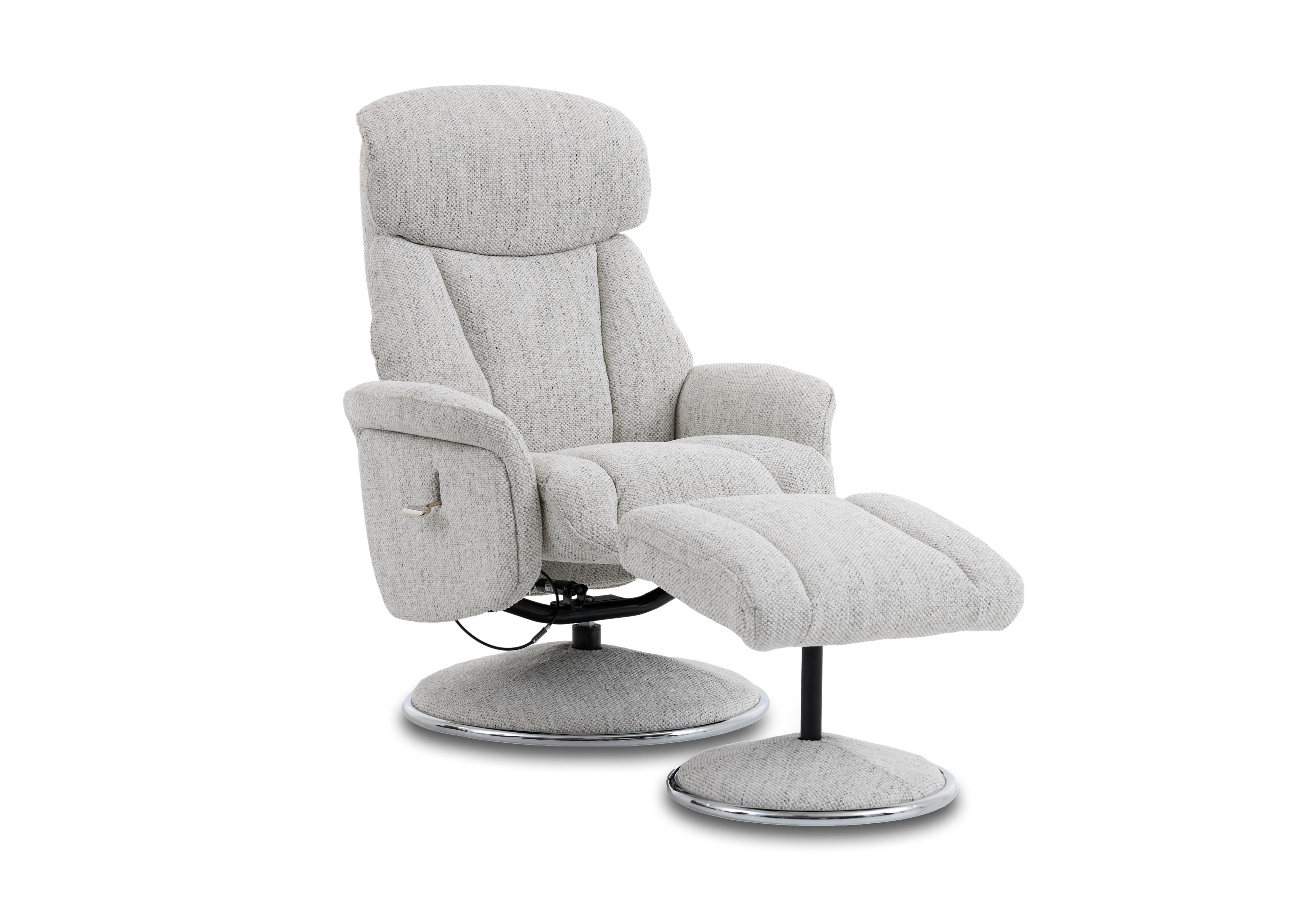 Elm Fabric Swivel Recliner Chair and Footstool in Dove on Furniture Village