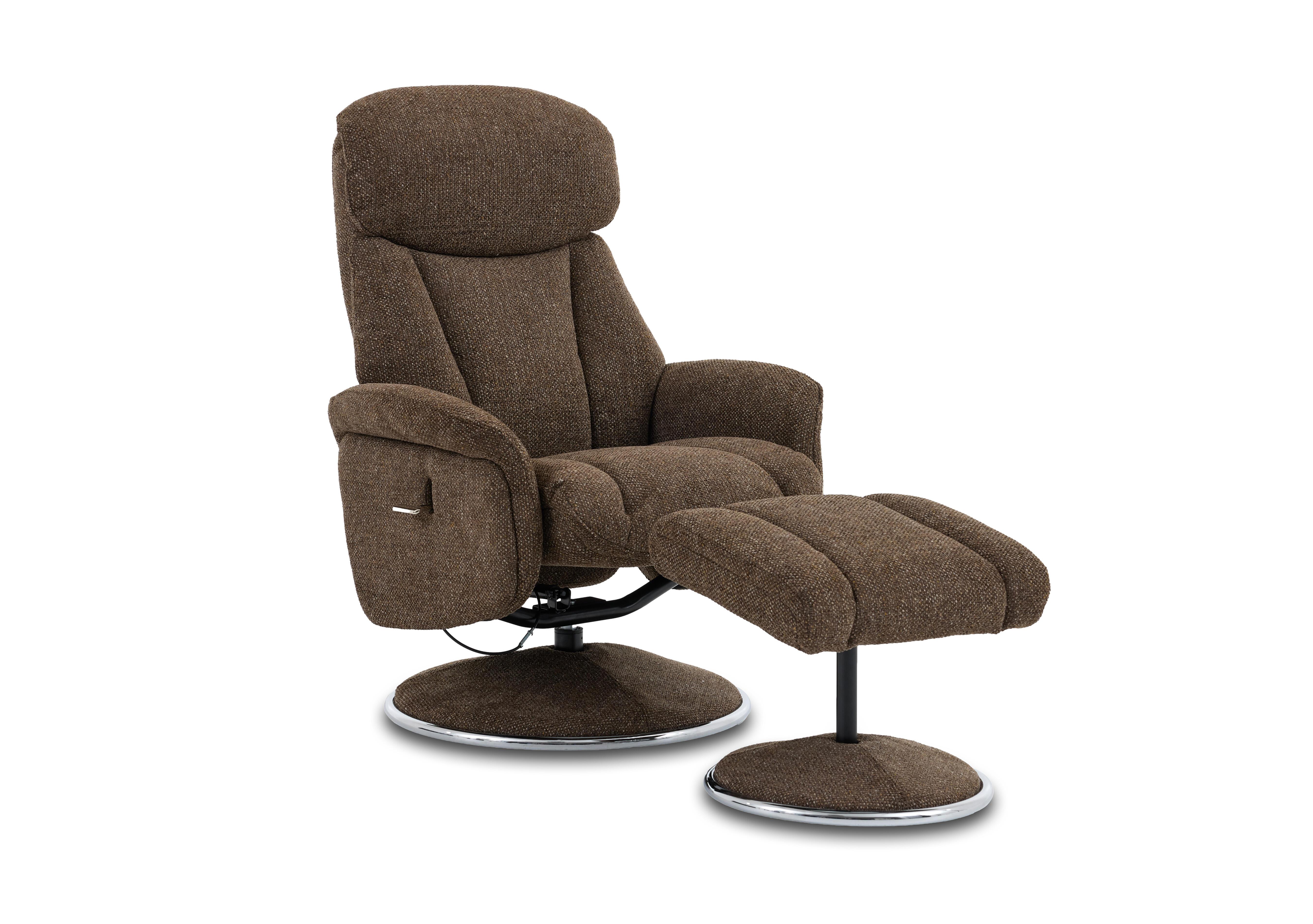 Elm Fabric Swivel Recliner Chair and Footstool in Espresso on Furniture Village