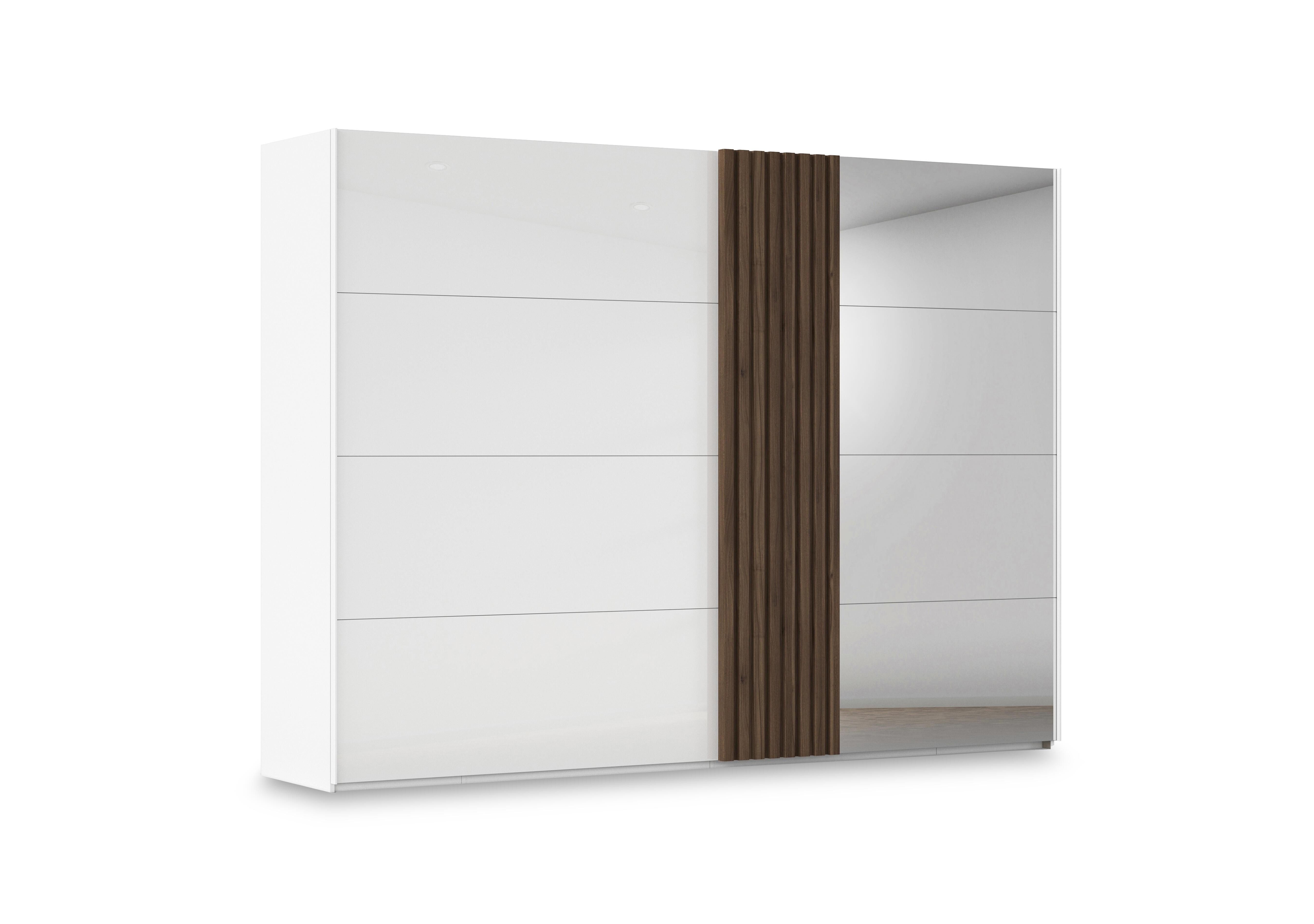 Estella 301cm 2 Door Glass Sliding Wardrobe with 1 Mirror Door in Ag971 Alpine White/White Glass on Furniture Village