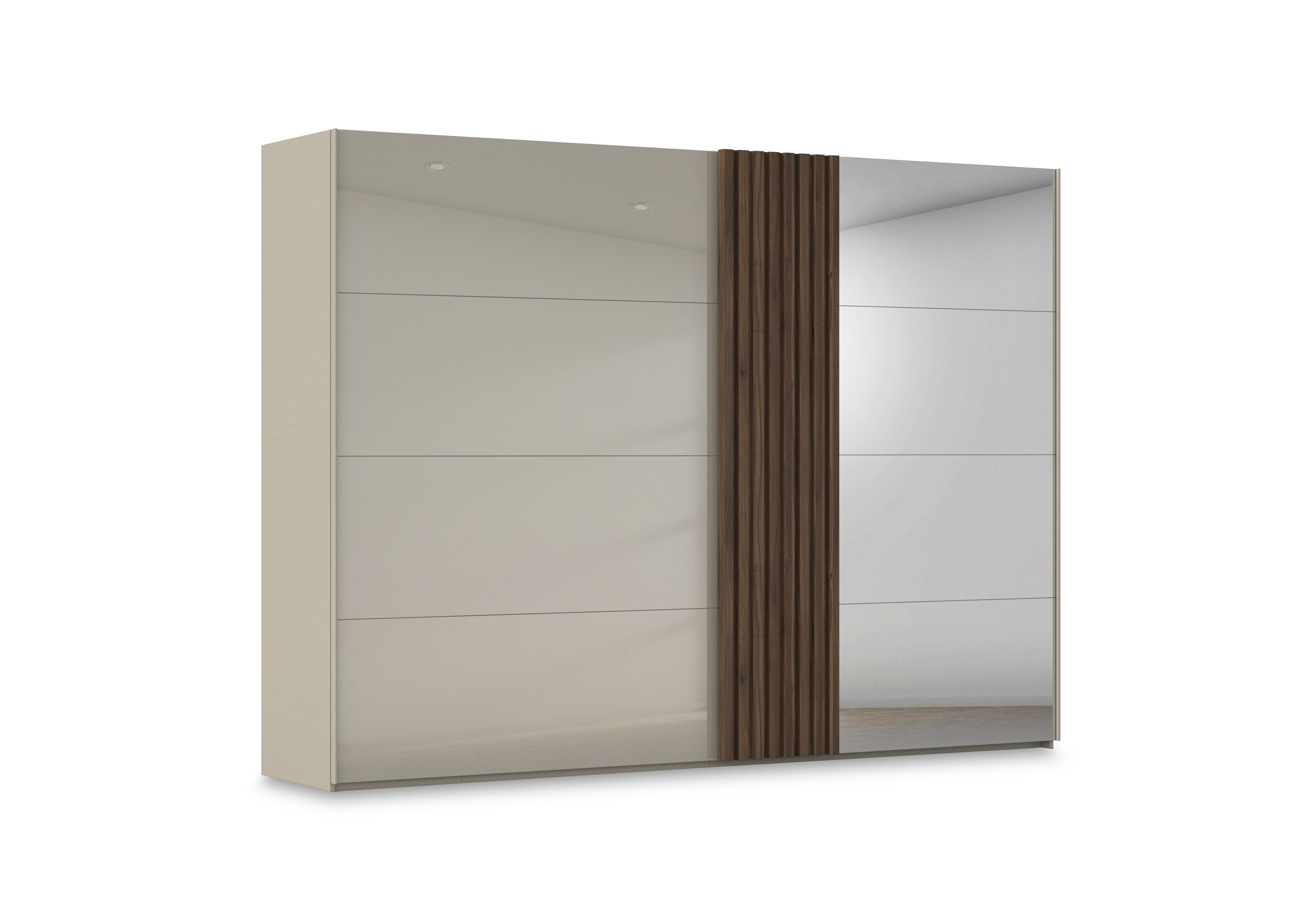 Estella 301cm 2 Door Glass Sliding Wardrobe with 1 Mirror Door in Ag977 Fango / Fango Glass on Furniture Village