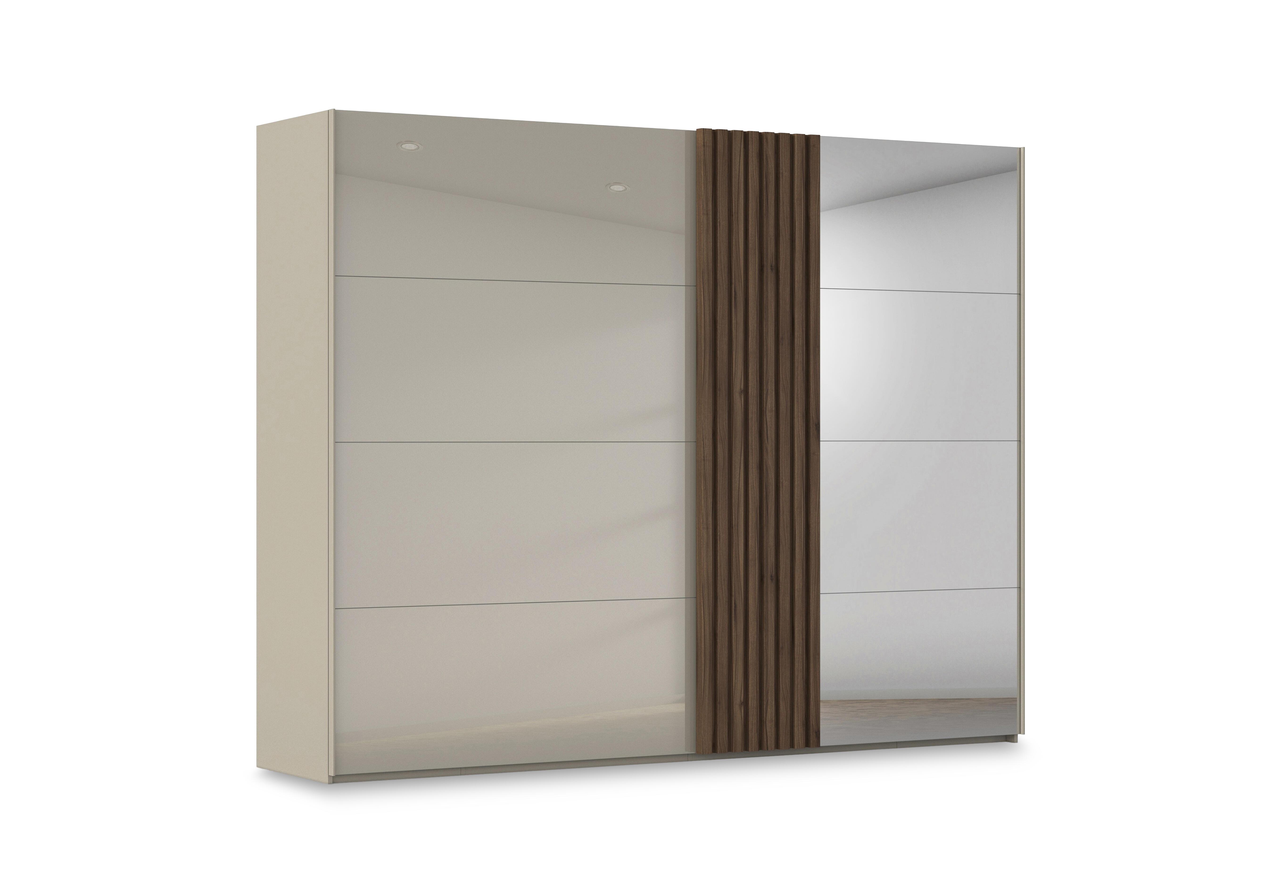 Estella 281cm 2 Door Glass Sliding Wardrobe with 1 Mirror Door in Ag977 Fango / Fango Glass on Furniture Village