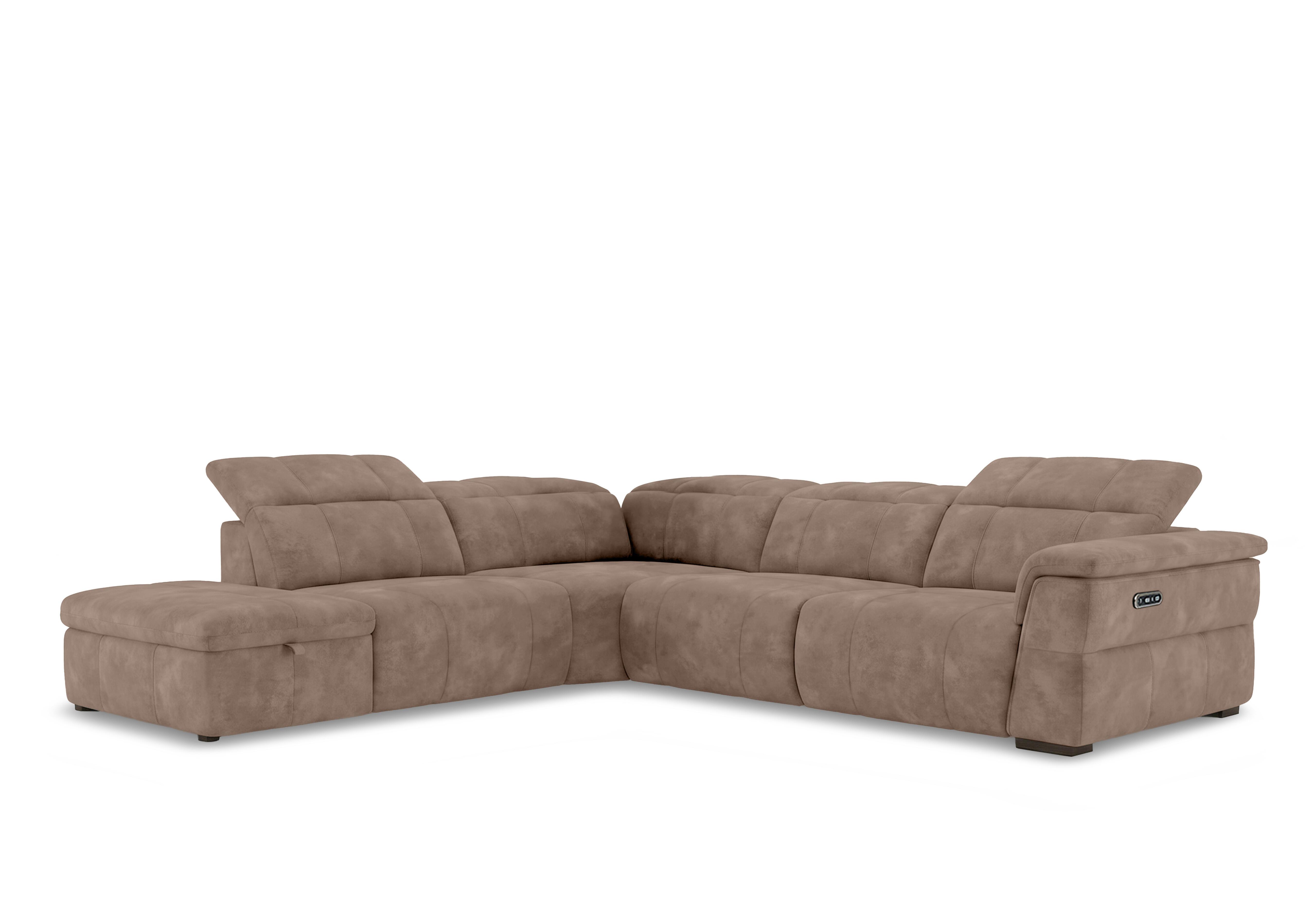 Inca Fabric Power Recliner Corner Sofa with Power Headrests and Storage Chaise End in Manhattan Nutmeg 58005 on Furniture Village