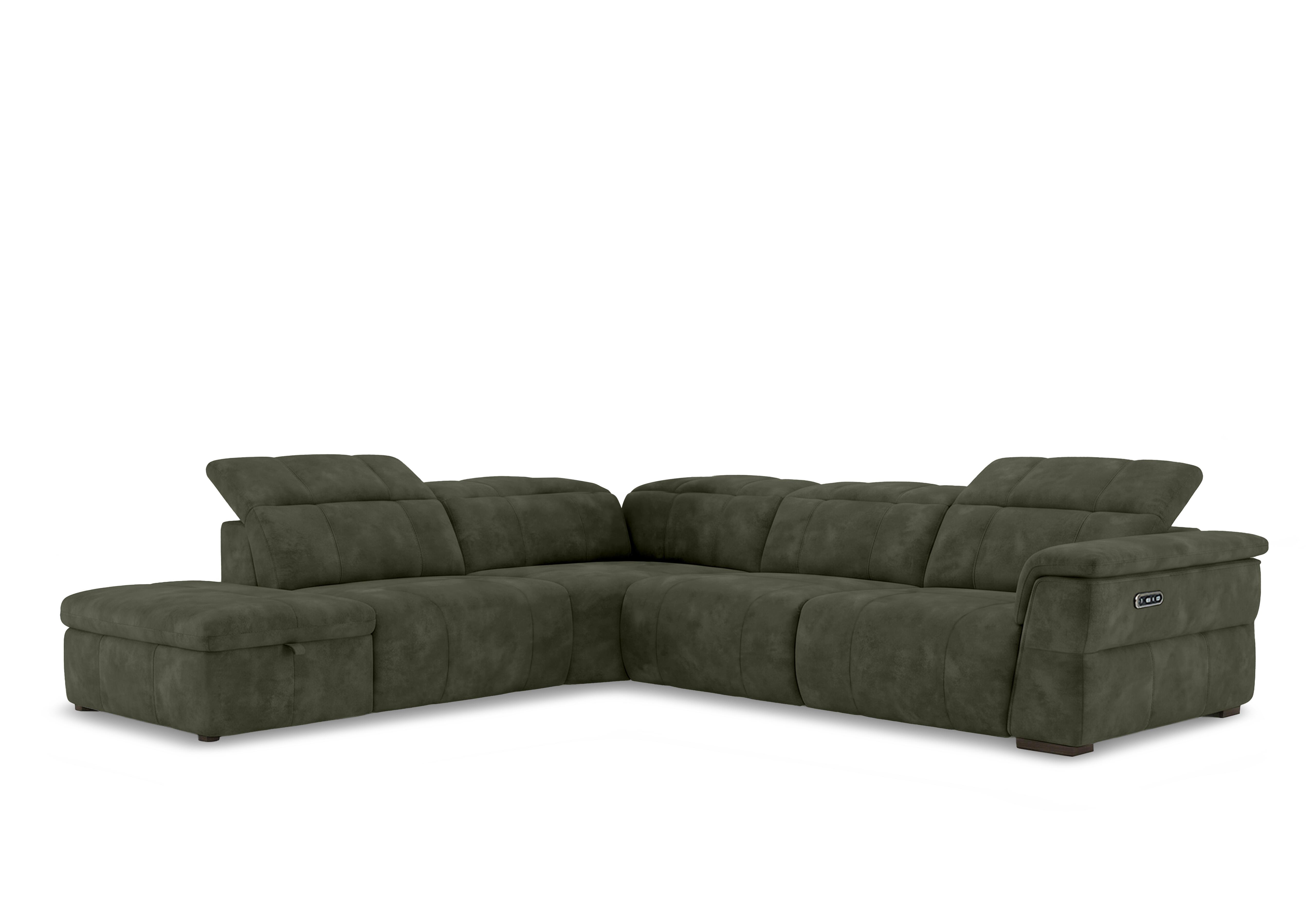 Inca Fabric Power Recliner Corner Sofa with Power Headrests and Storage Chaise End in Manhattan Olive Green 58006 on Furniture Village