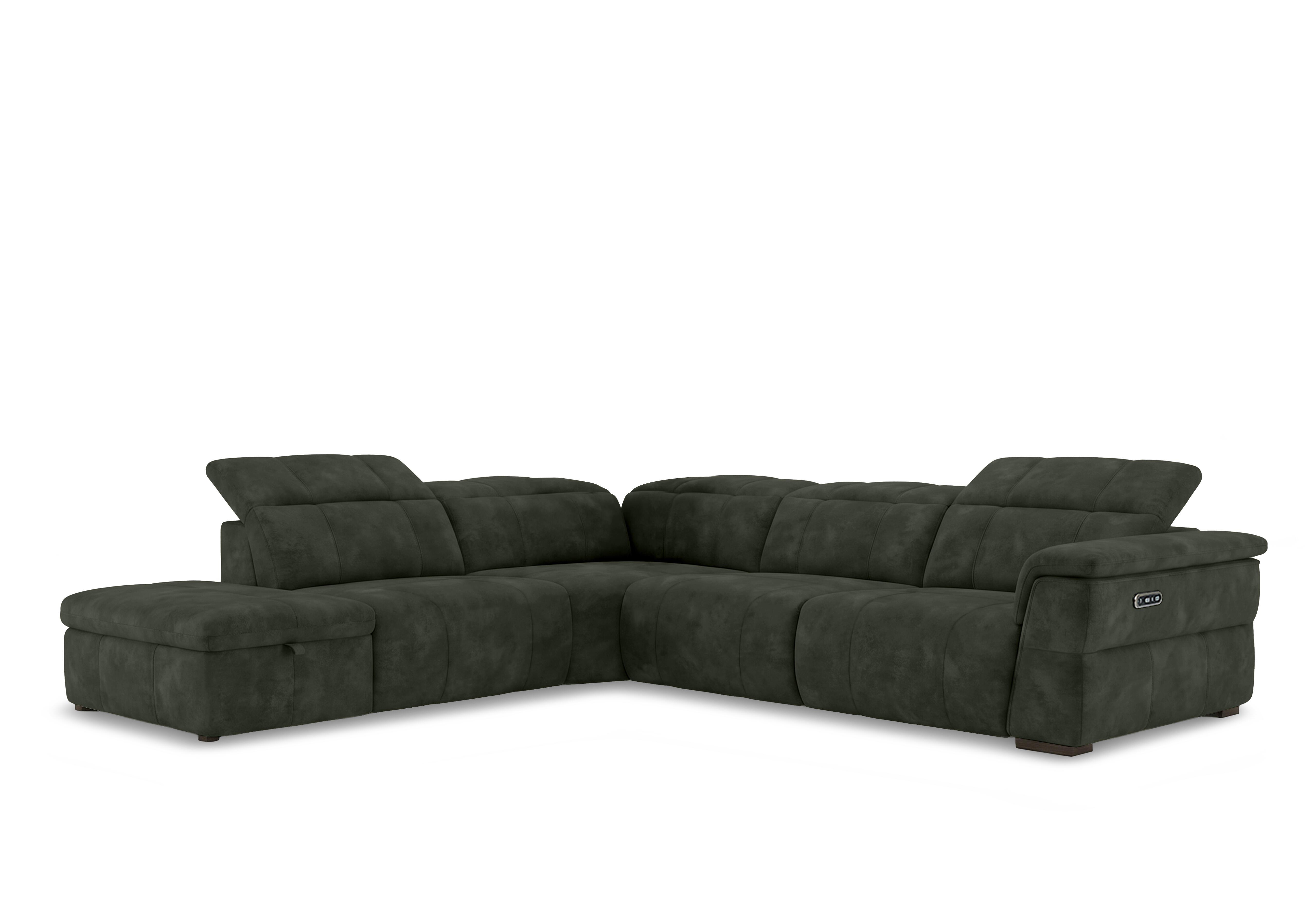 Inca Fabric Power Recliner Corner Sofa with Power Headrests and Storage Chaise End in Manhattan Pine 58001 on Furniture Village