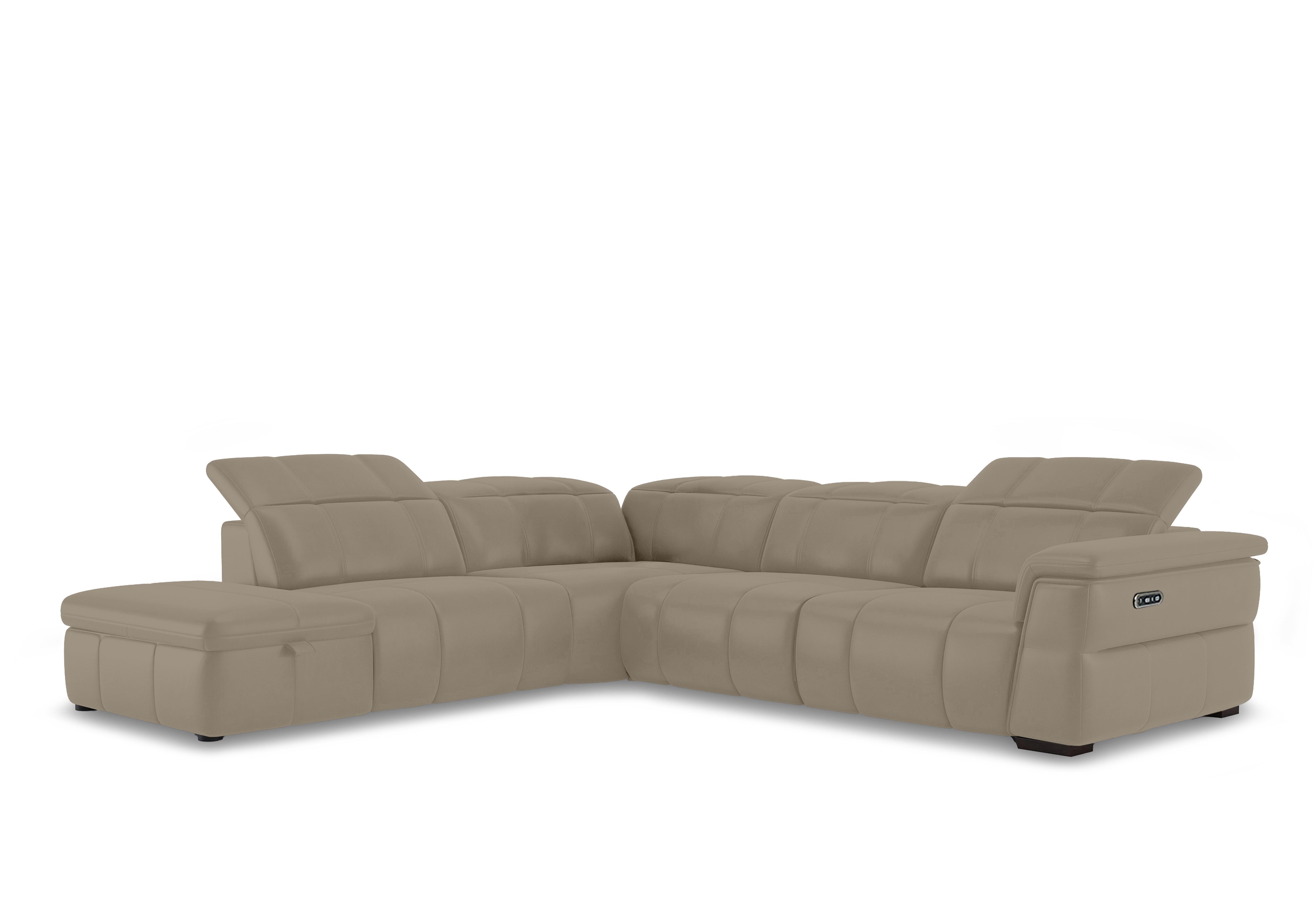 Inca Leather Power Recliner Corner Sofa with Power Headrests and Storage Chaise End in Cat-40/08 Oyster on Furniture Village