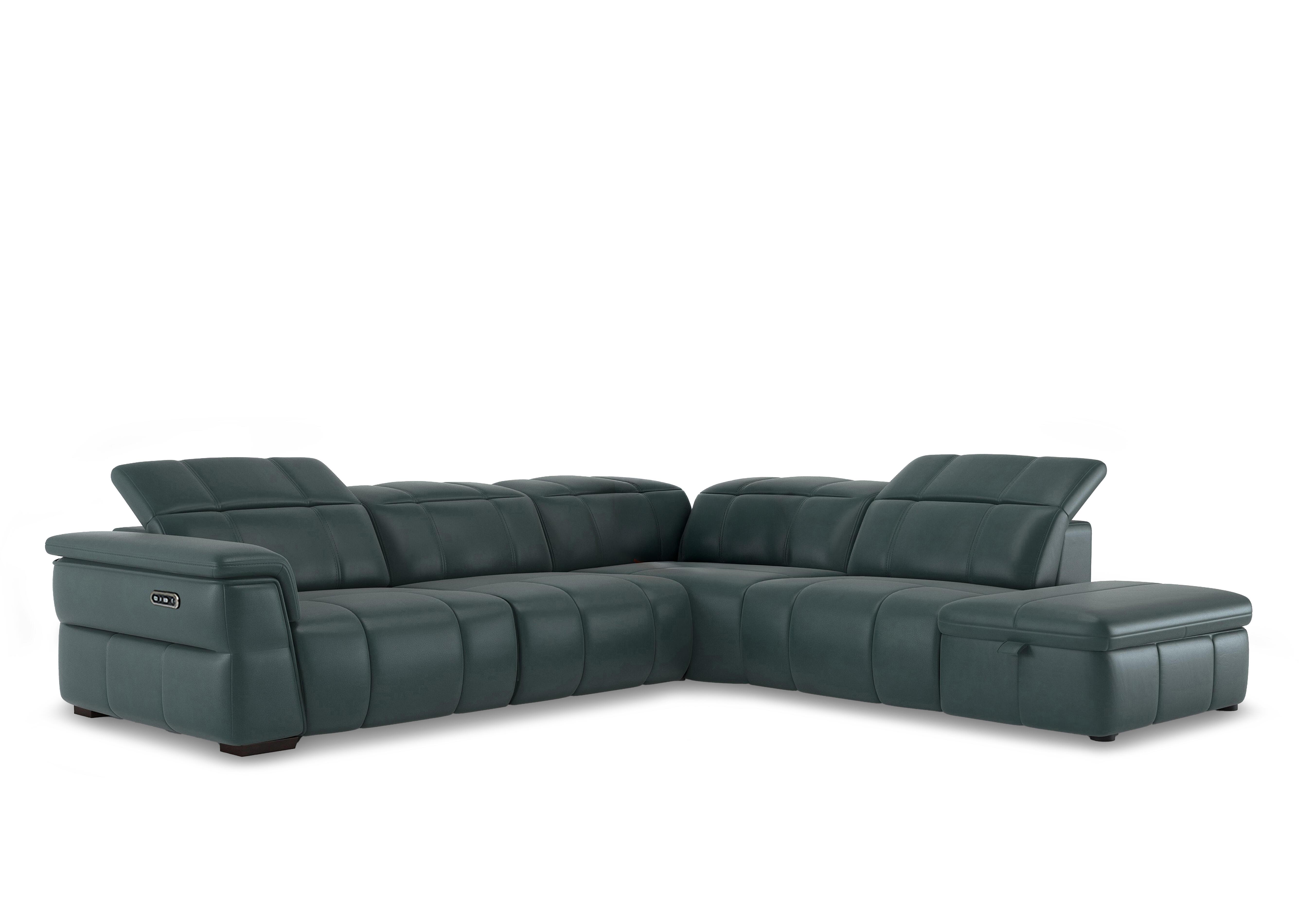 Inca Leather Power Recliner Corner Sofa with Power Headrests and Storage Chaise End in Cat-40/09 Peacock on Furniture Village