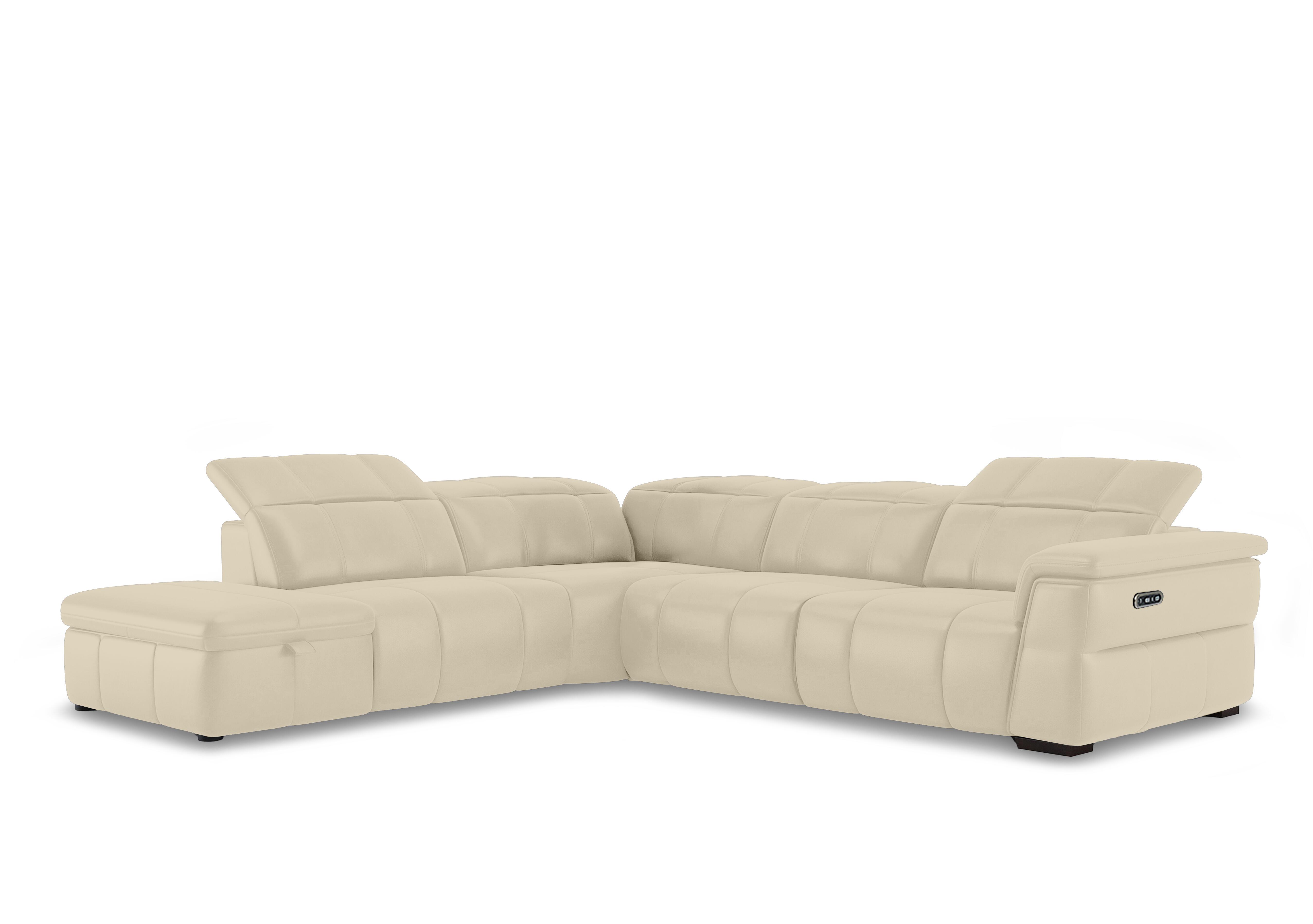 Inca Leather Power Recliner Corner Sofa with Power Headrests and Storage Chaise End in Cat-60/05 Bone China on Furniture Village