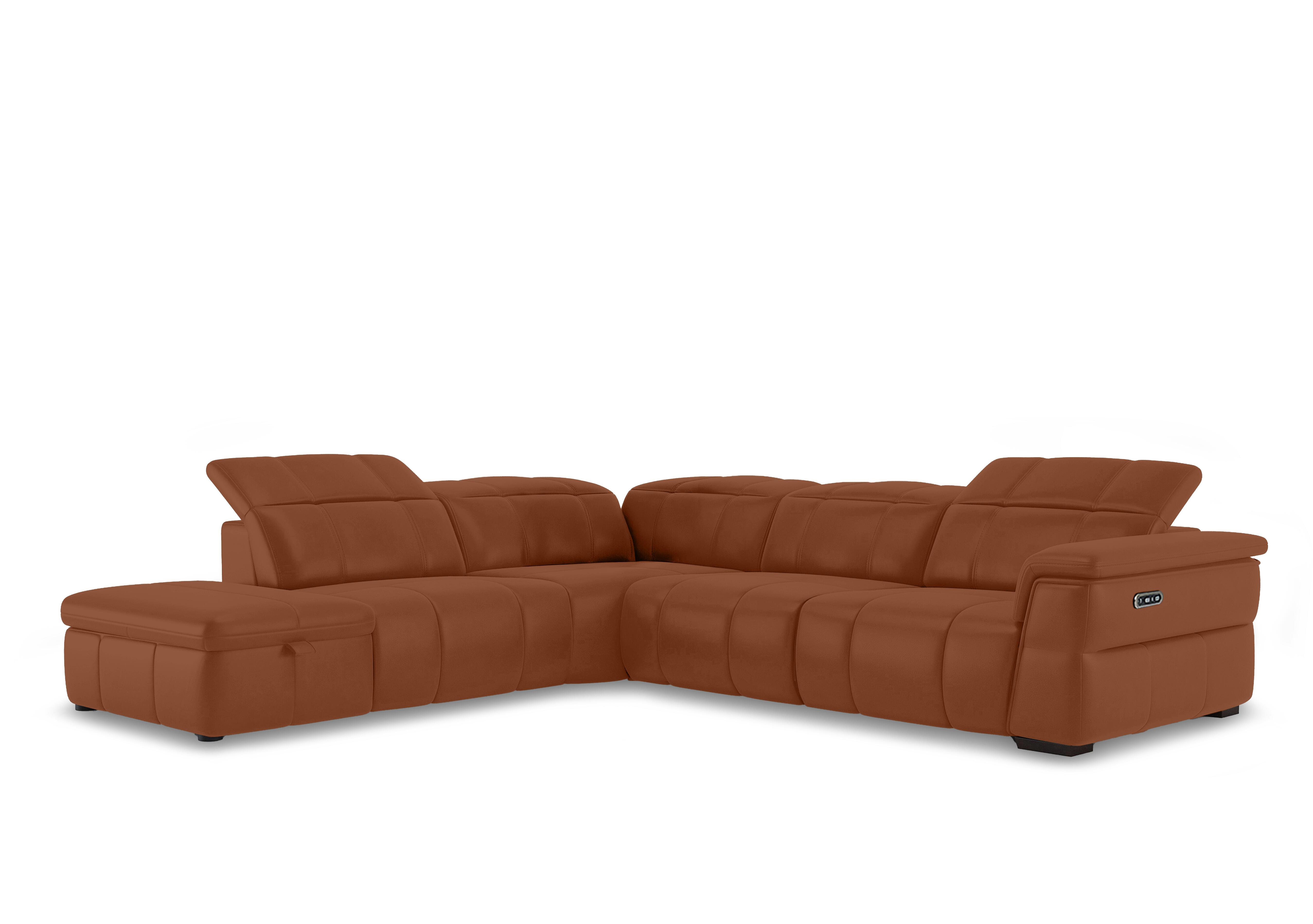 Inca Leather Power Recliner Corner Sofa with Power Headrests and Storage Chaise End in Cat-60/07 Butterscotch on Furniture Village