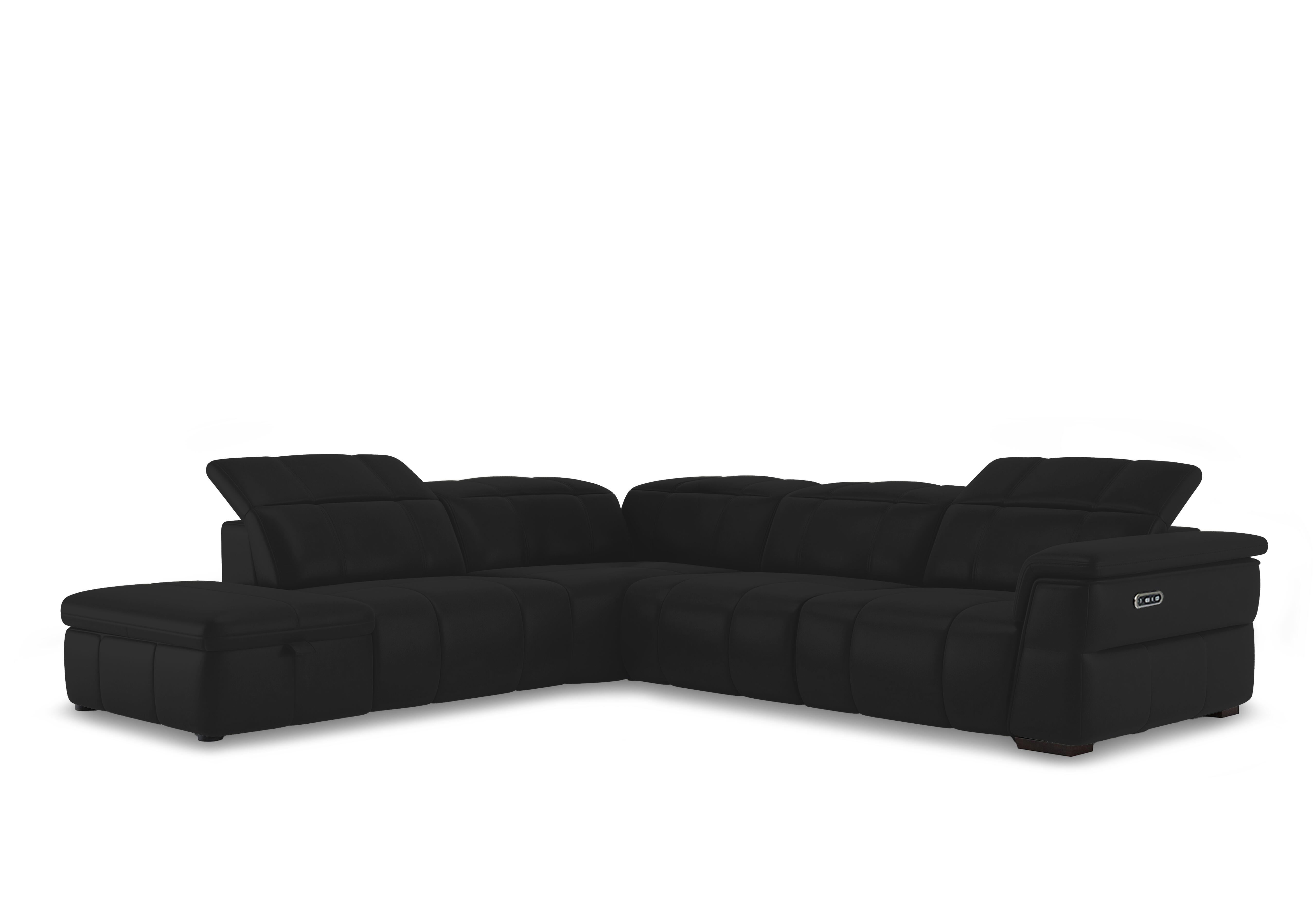 Inca Leather Power Recliner Corner Sofa with Power Headrests and Storage Chaise End in Oslo Cat-40/23 Jet Black on Furniture Village
