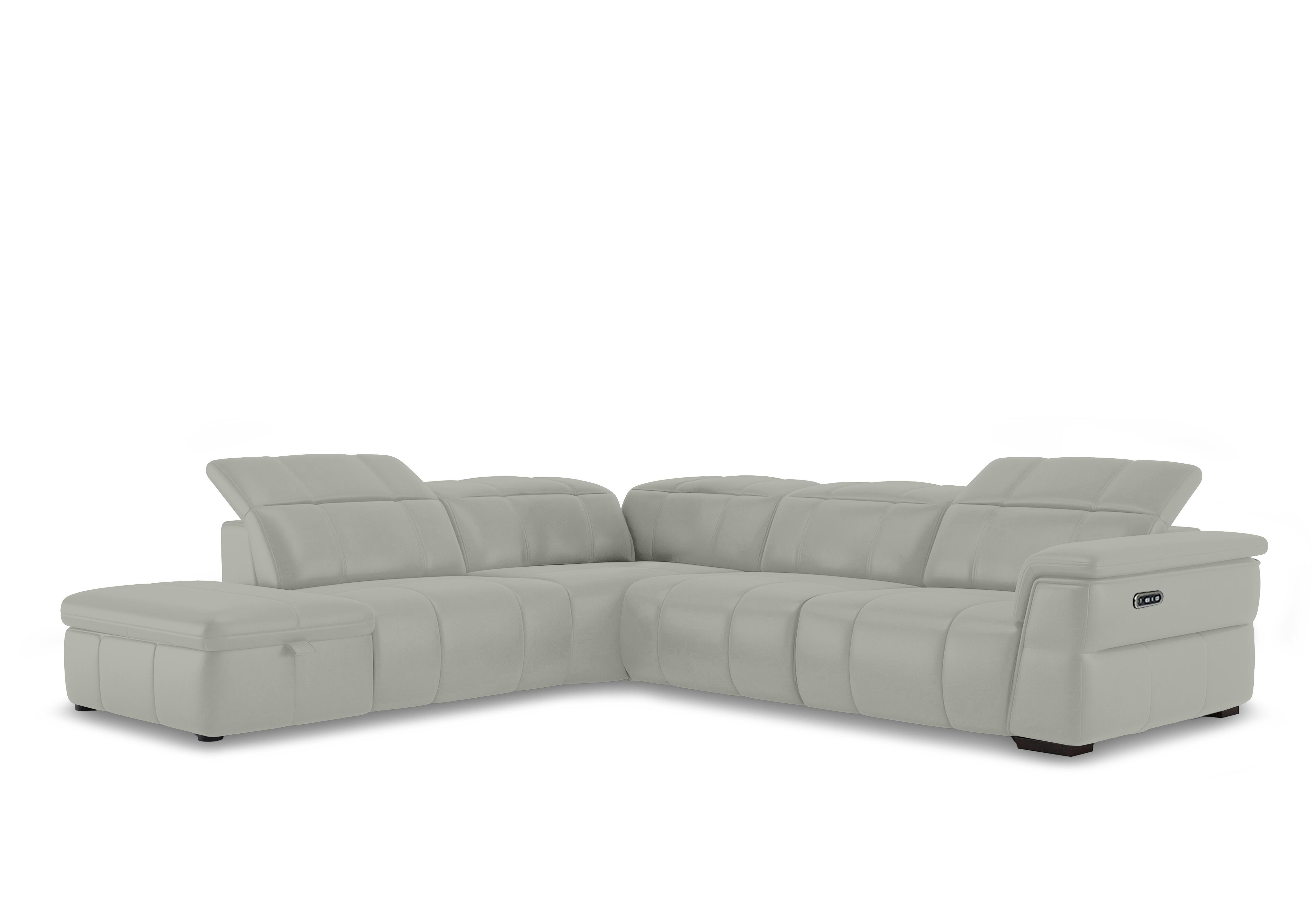 Inca Leather Power Recliner Corner Sofa with Power Headrests and Storage Chaise End in Oslo Cat-40/27 Light Grey on Furniture Village