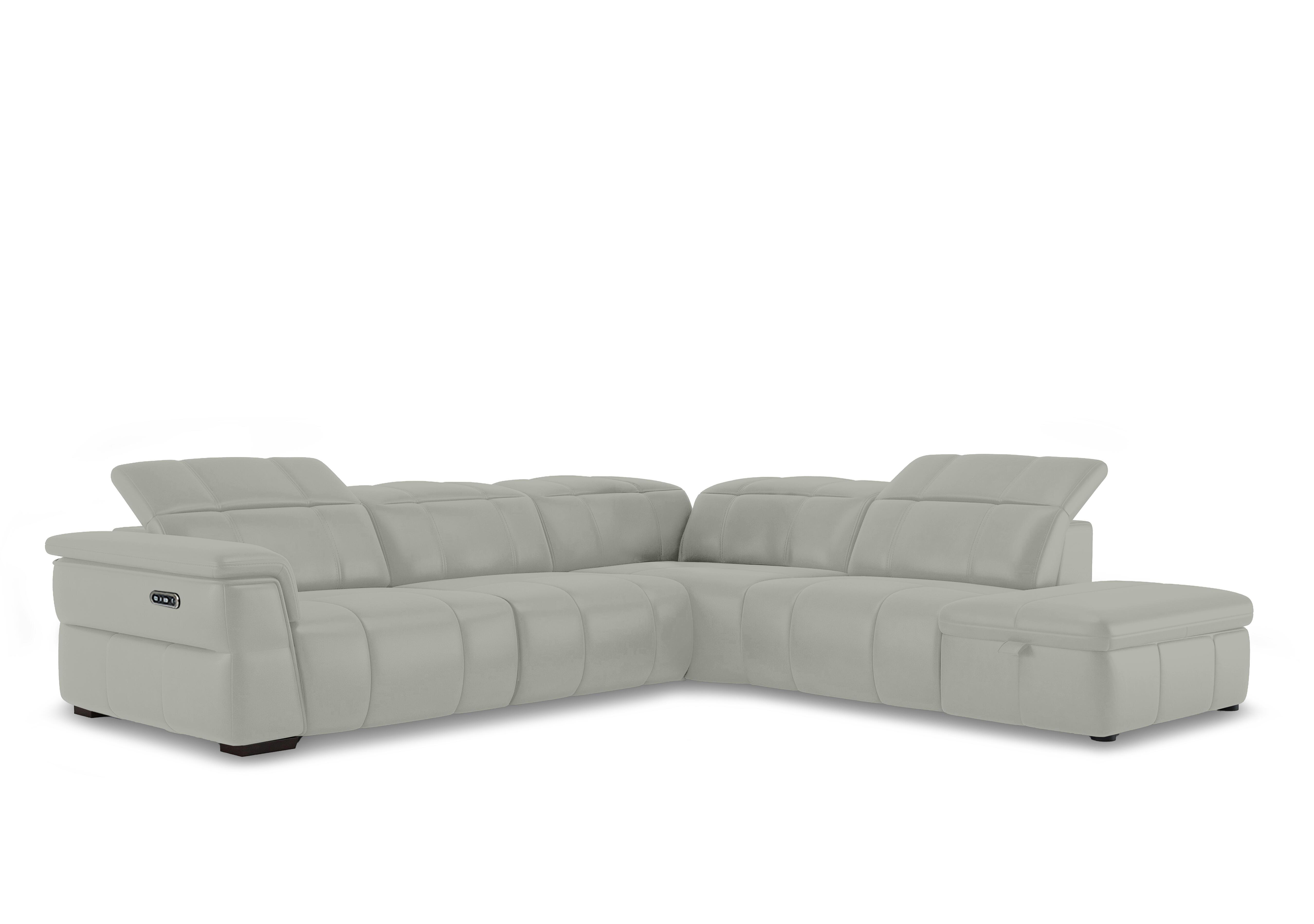 Inca Leather Power Recliner Corner Sofa with Power Headrests and Storage Chaise End in Oslo Cat-40/27 Light Grey on Furniture Village