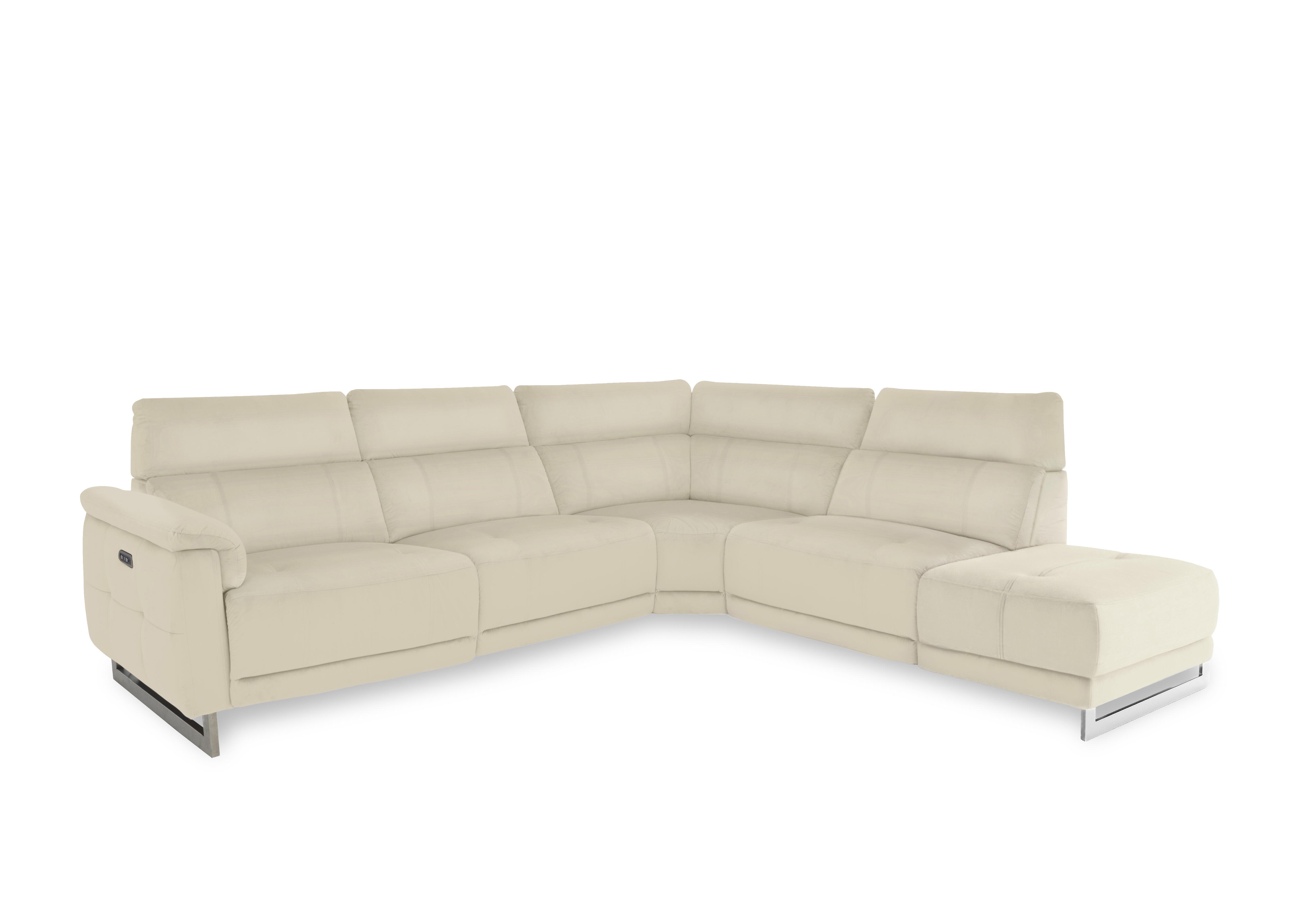 Moet Leather Power Recliner Chaise End Corner Sofa with Telescopic Headrests in Cat-60/05 Bone China on Furniture Village