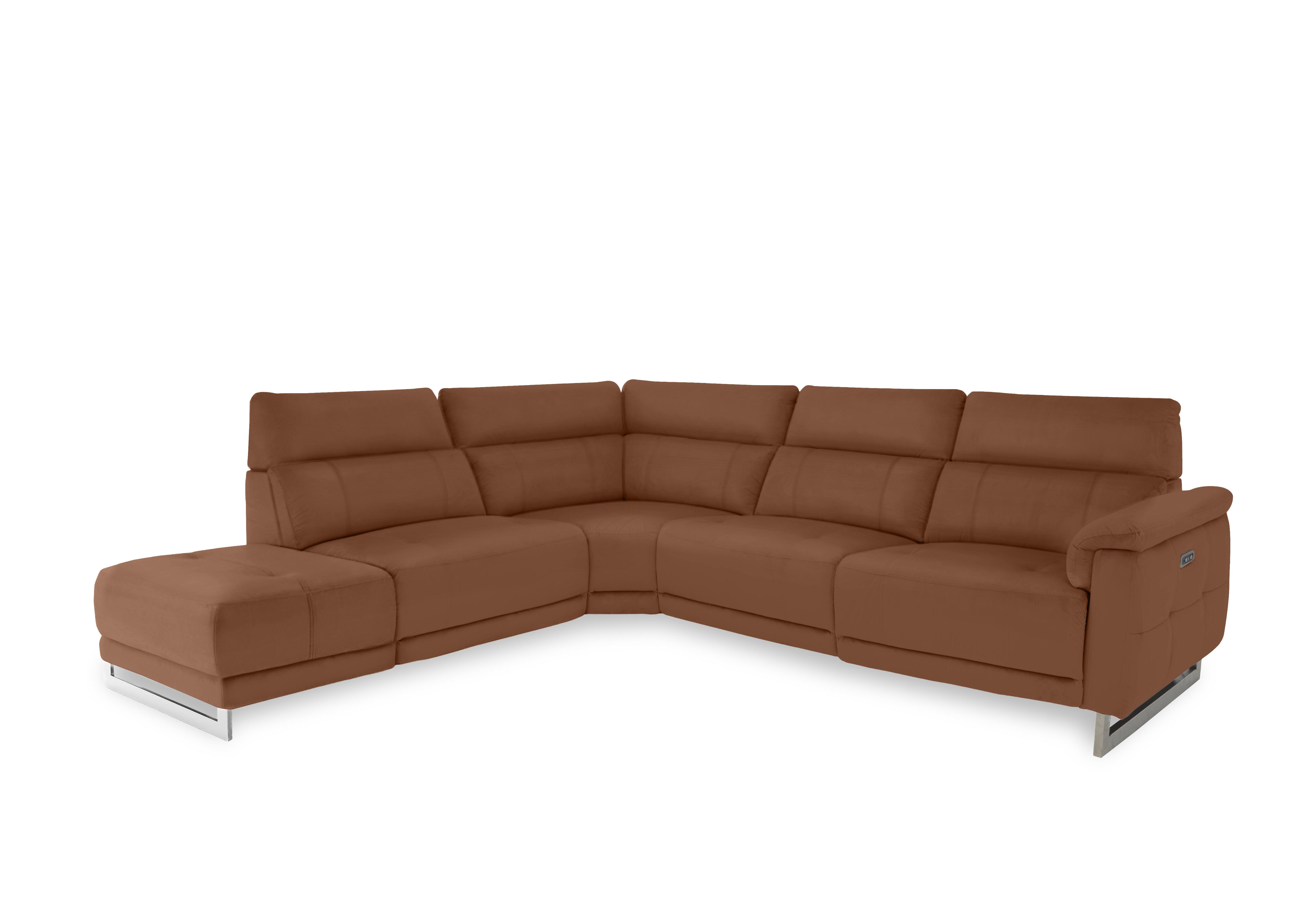 Moet Leather Power Recliner Chaise End Corner Sofa with Telescopic Headrests in Cat-60/07 Butterscotch on Furniture Village