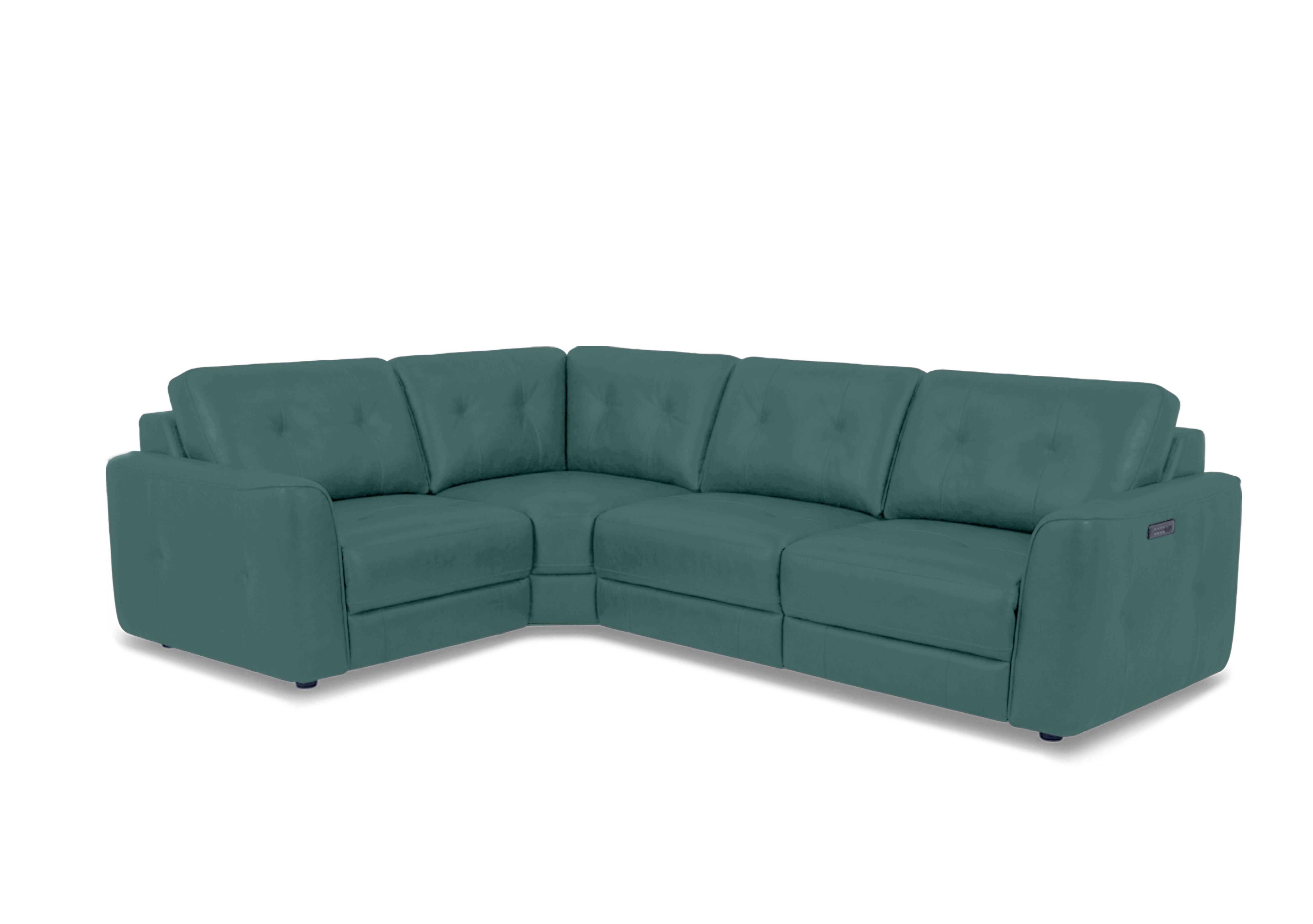 Drift Small Leather Power Glider Corner Sofa in Bv-301e Lake Green on Furniture Village