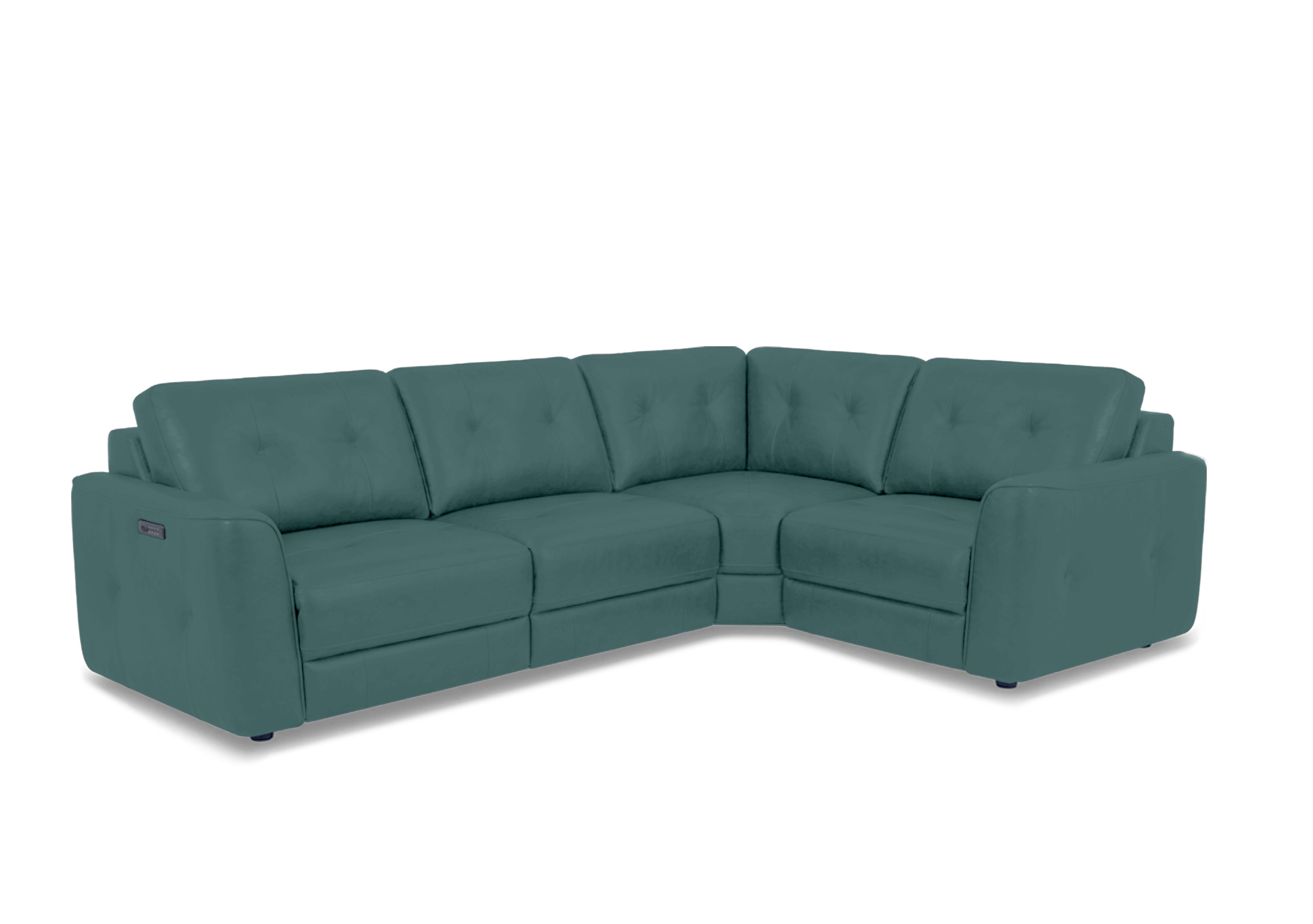 Drift Small Leather Power Glider Corner Sofa in Bv-301e Lake Green on Furniture Village
