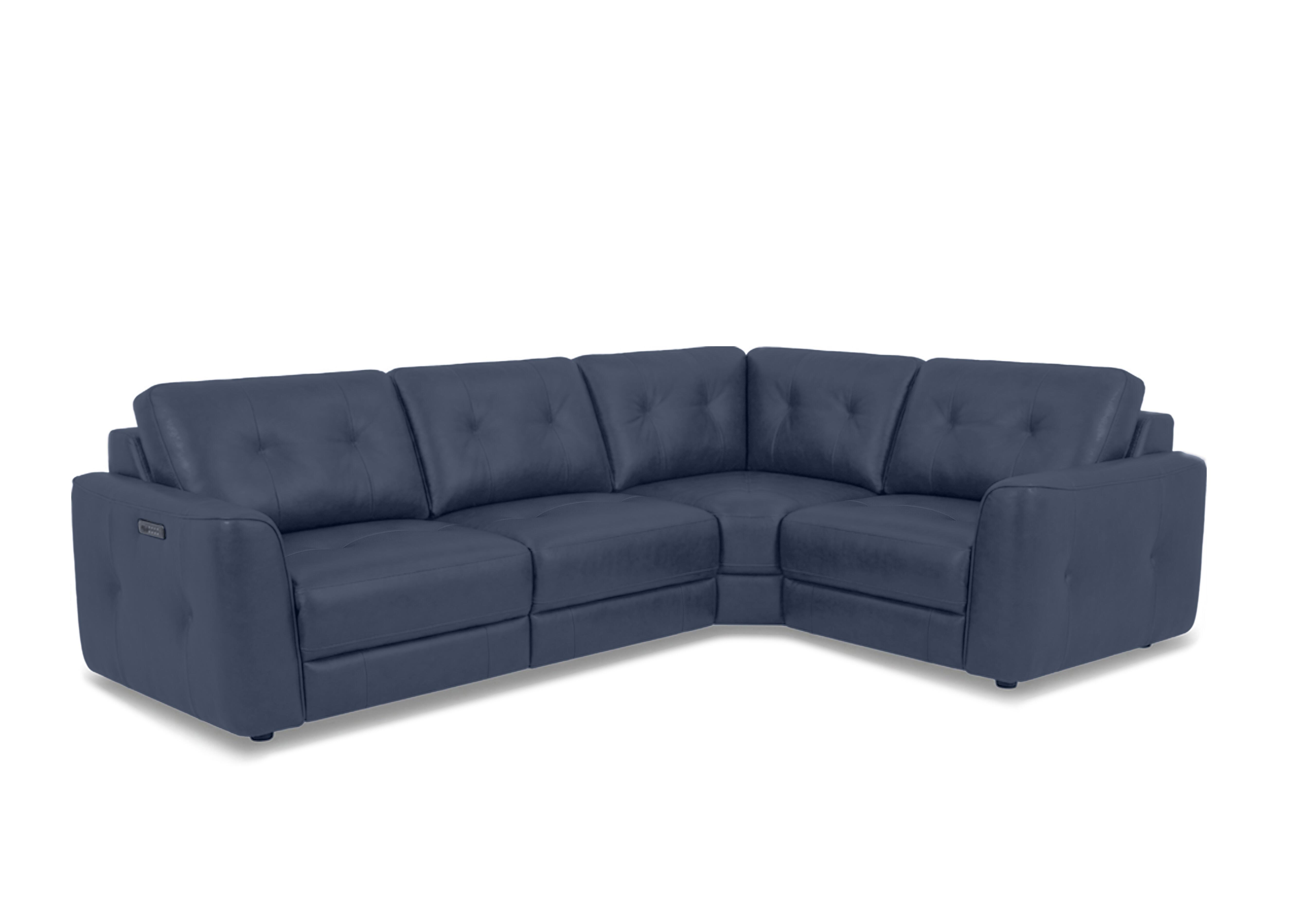 Drift Small Leather Power Glider Corner Sofa in Bv-313e Ocean Blue on Furniture Village